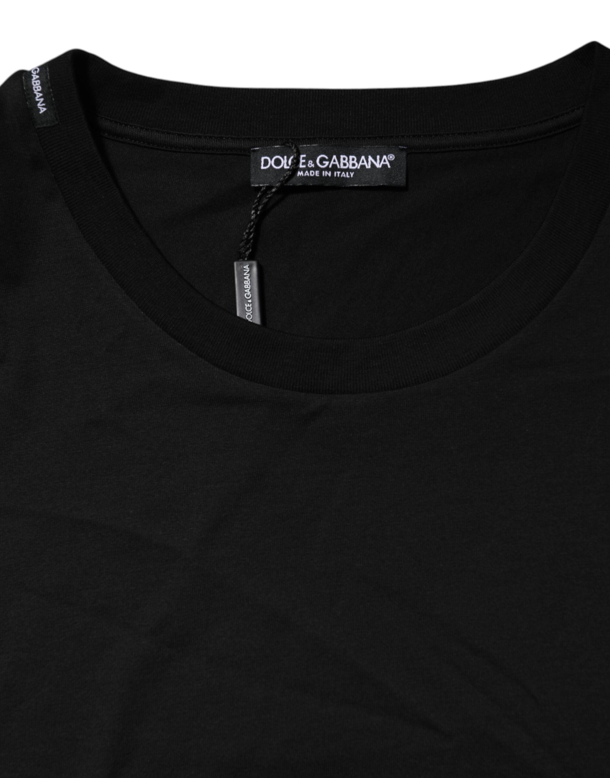 Black Cotton Crew Neck Short Sleeves T-shirt - ventzia