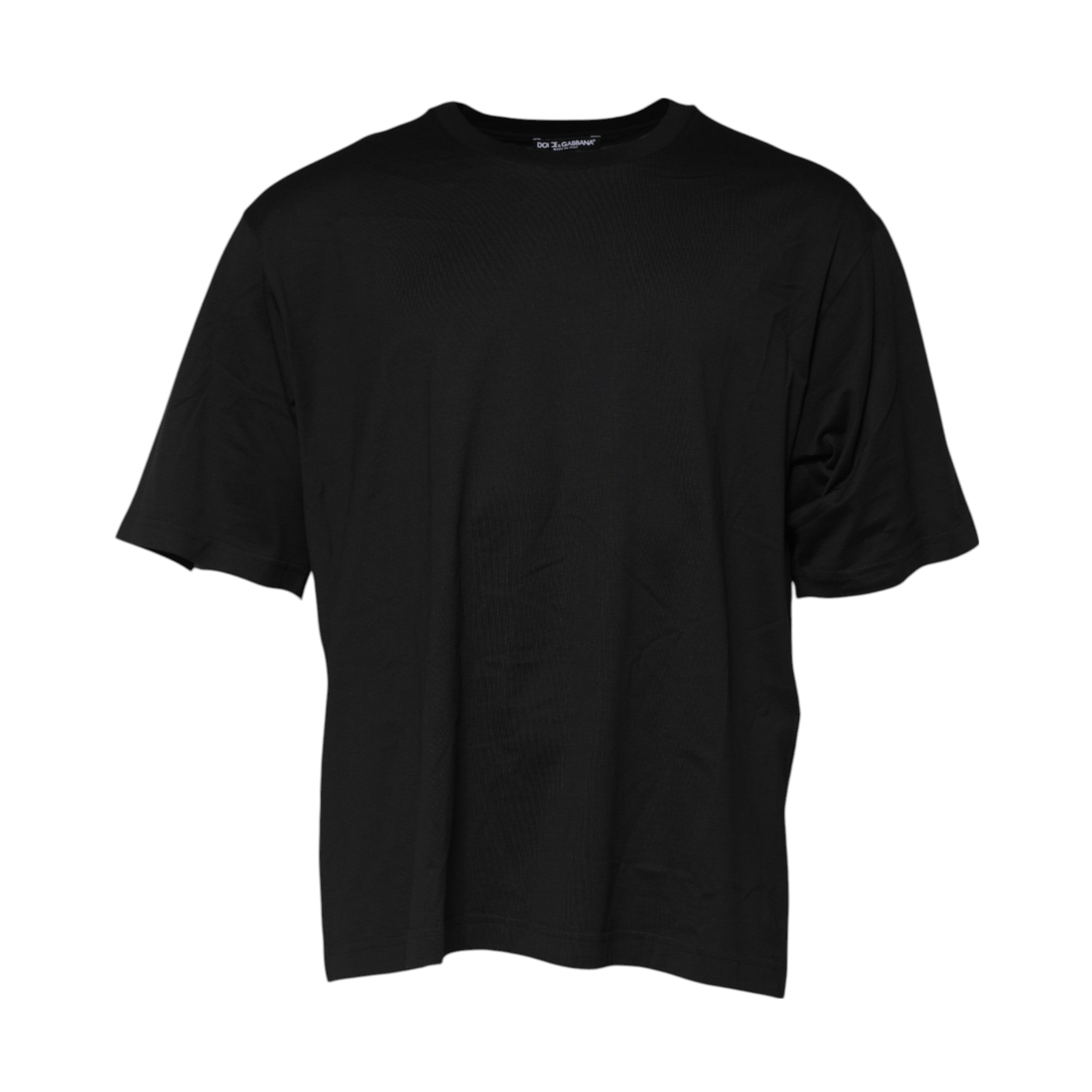 Black Cotton Crew Neck Short Sleeves T-shirt - ventzia