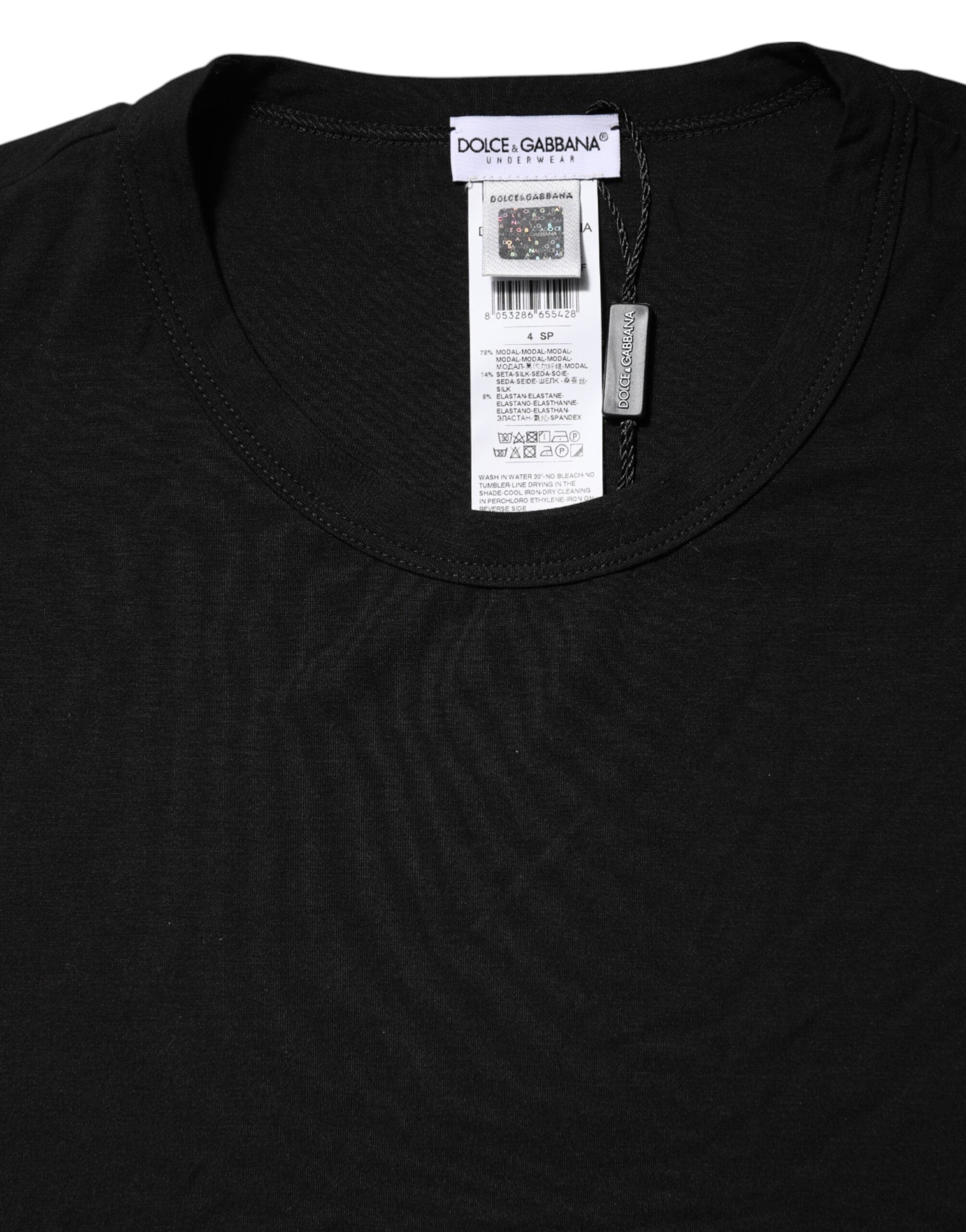 Black Modal Men Crew Neck Underwear T-shirt - ventzia