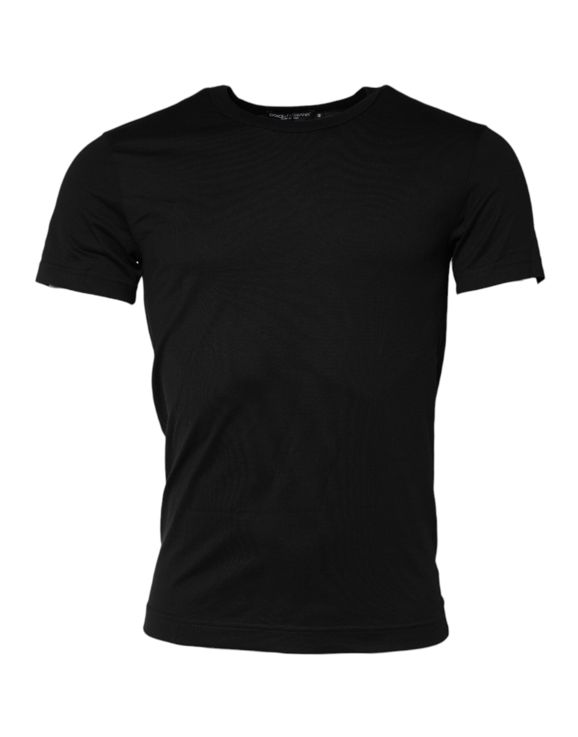 Black Cotton Crewneck Short Sleeves T-shirt - ventzia