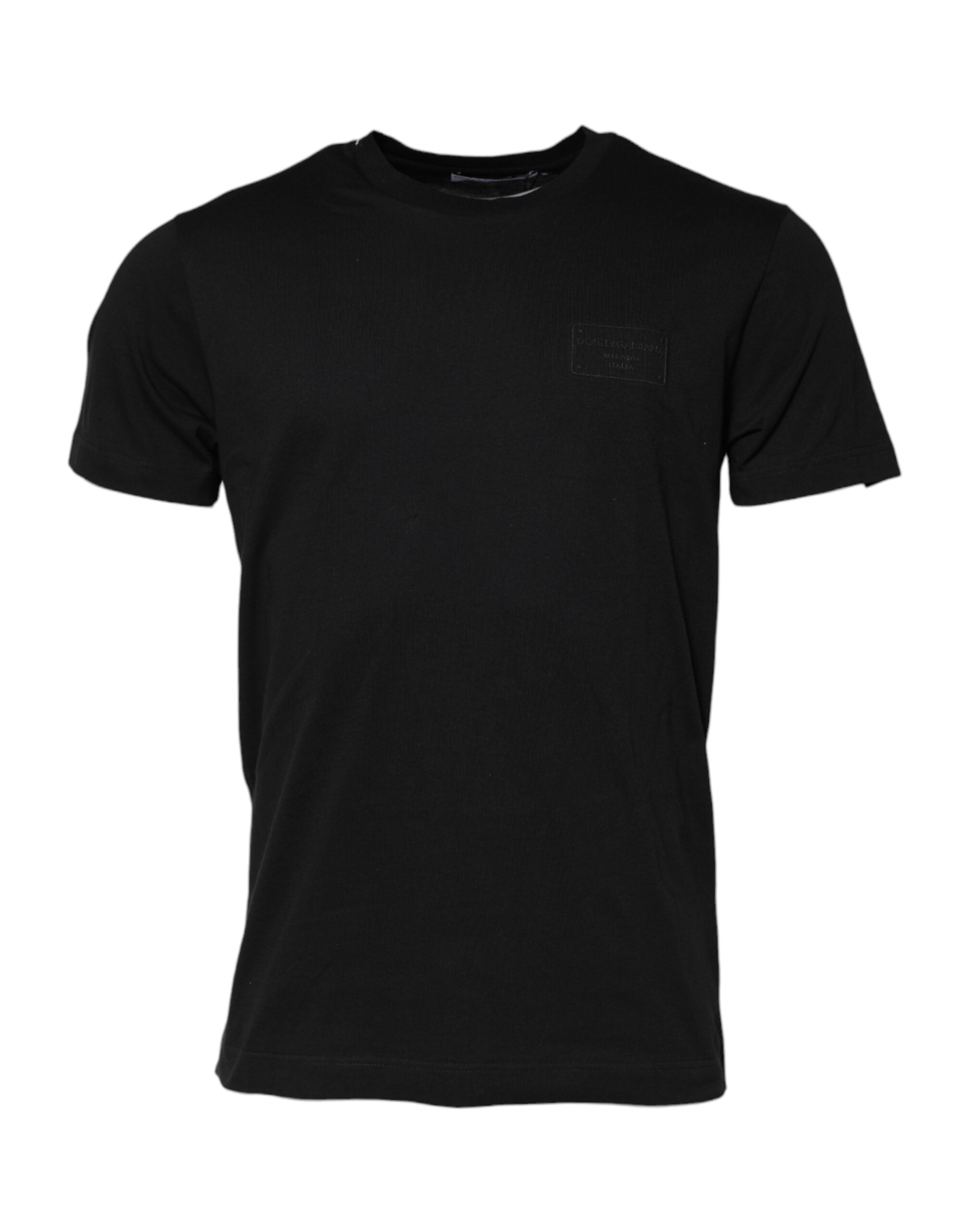 Black Logo Plaque Cotton Crew Neck T-shirt - ventzia