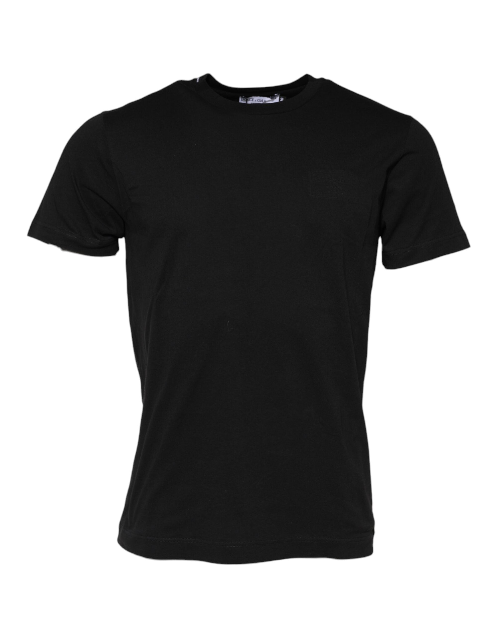 Black Cotton Crew Neck Short Sleeves T-shirt - ventzia
