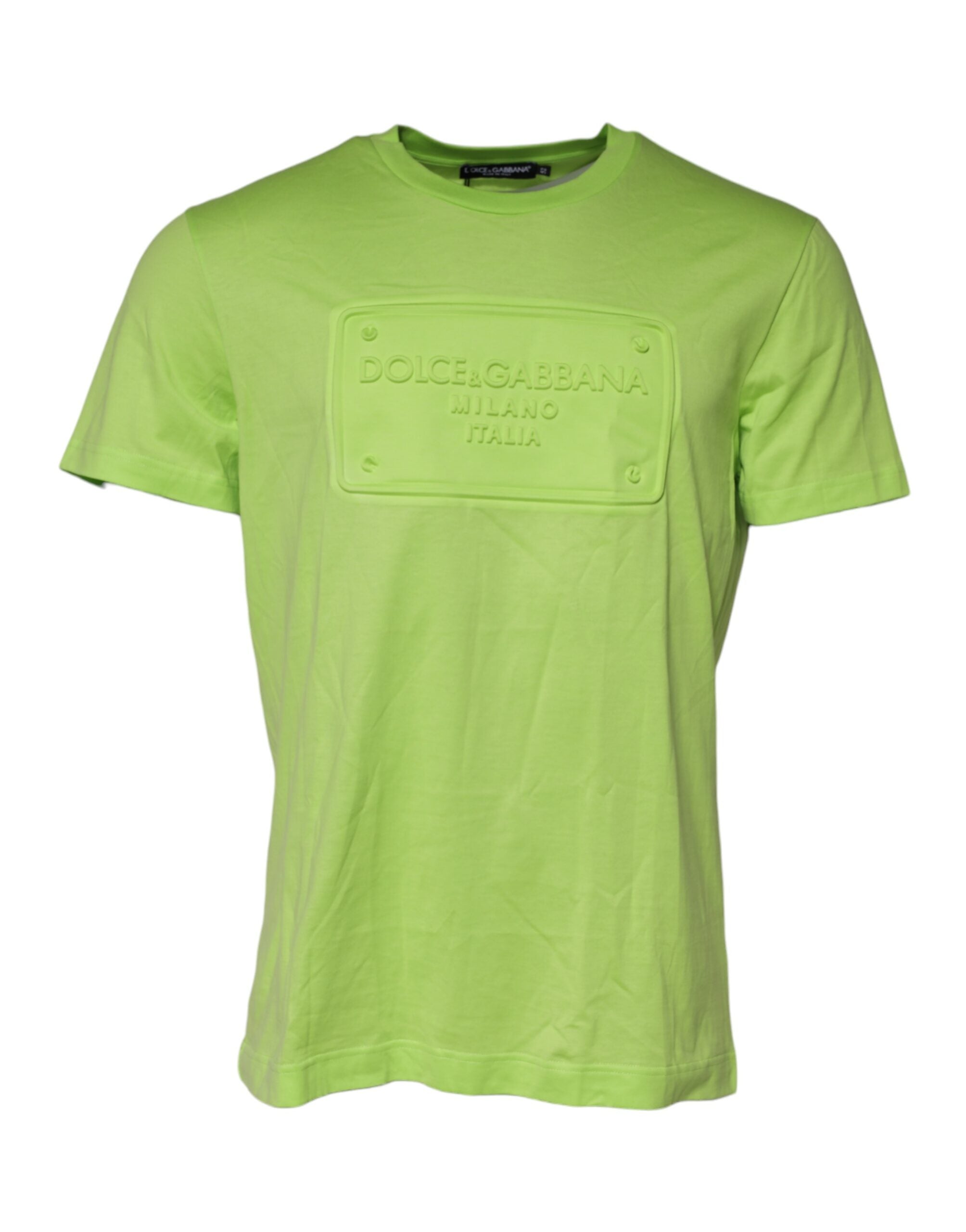 Green Embossed Logo Cotton Crew Neck T-shirt - ventzia