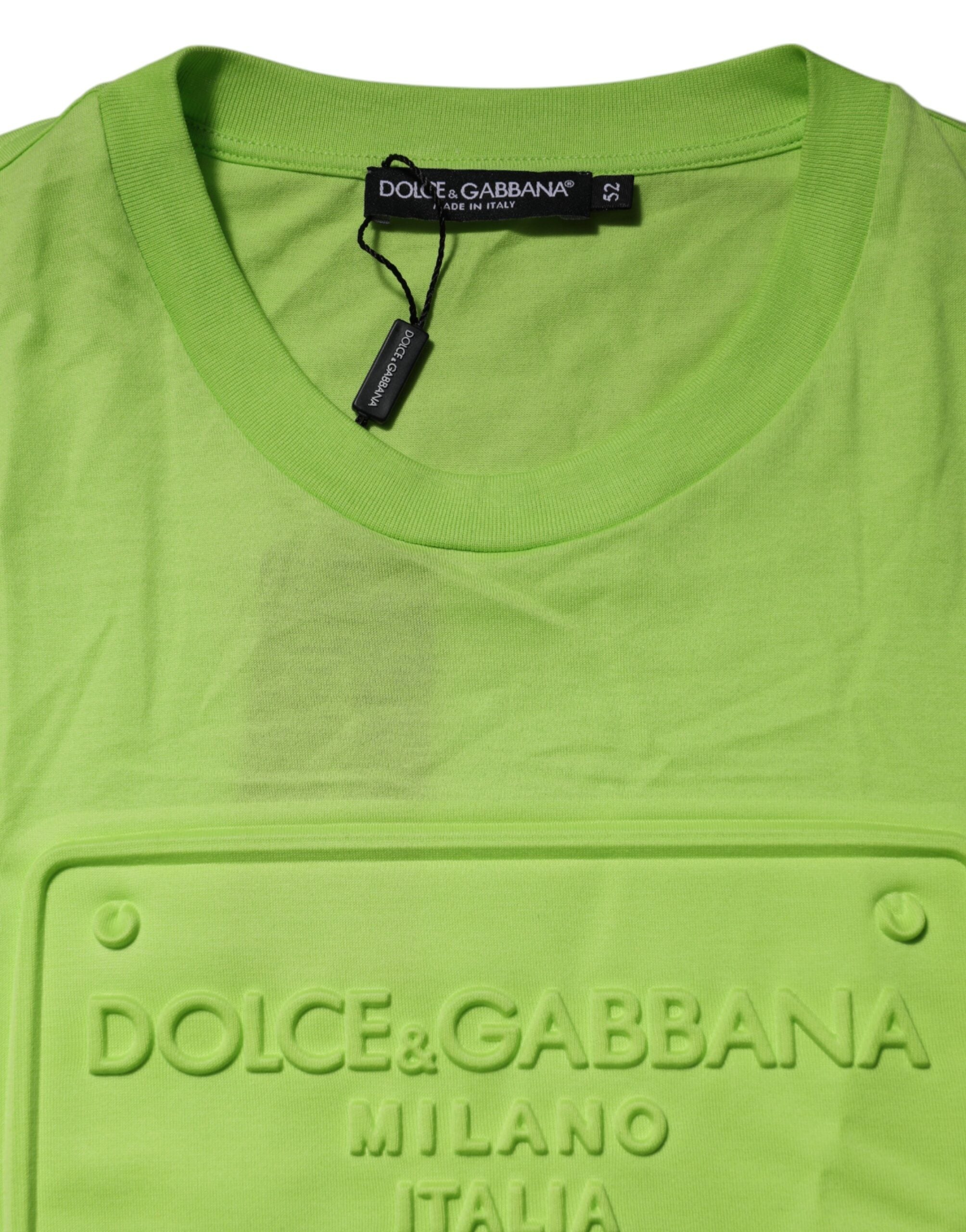 Green Embossed Logo Cotton Crew Neck T-shirt - ventzia
