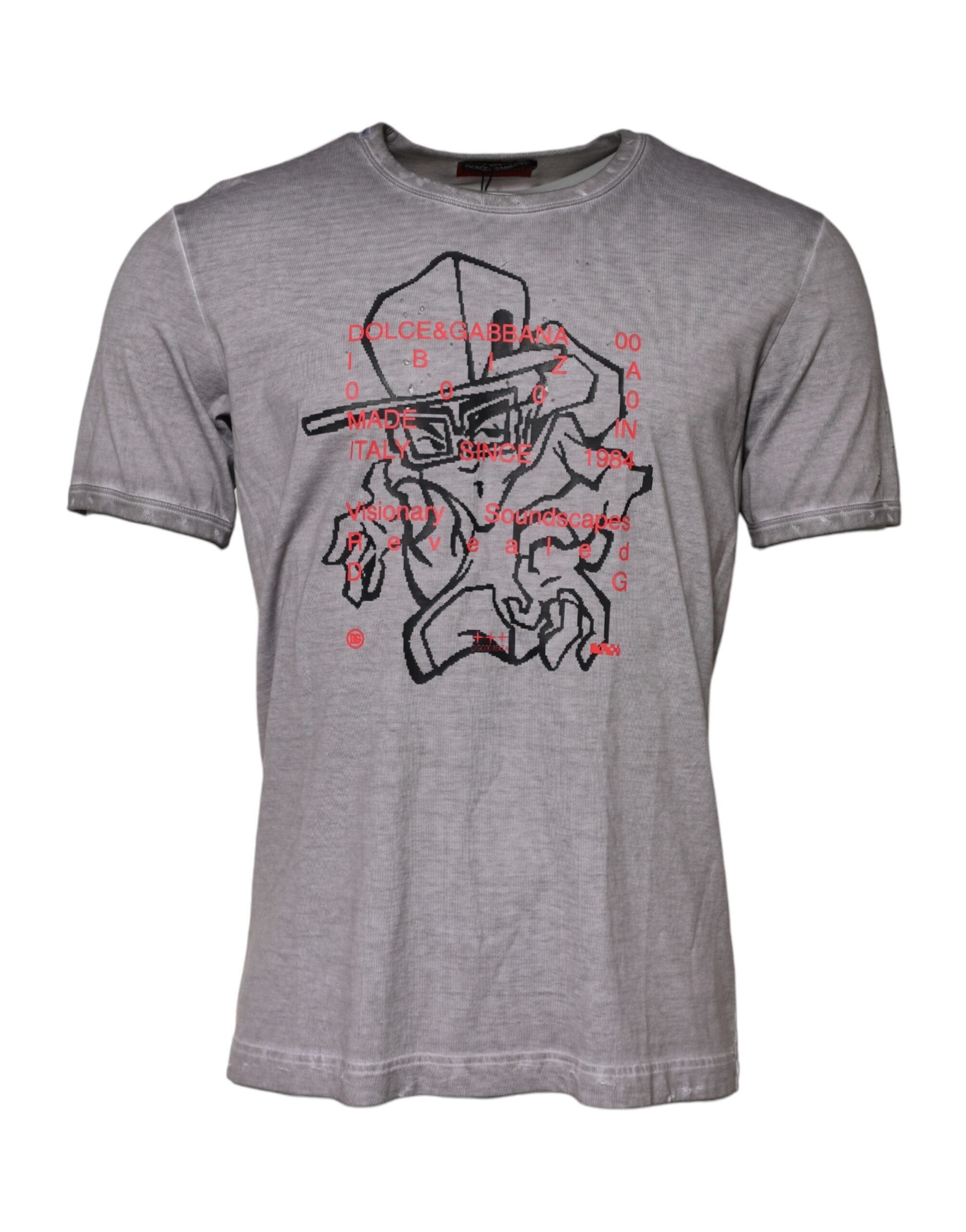 Gray Graphic Print Cotton Crew Neck T-shirt - ventzia