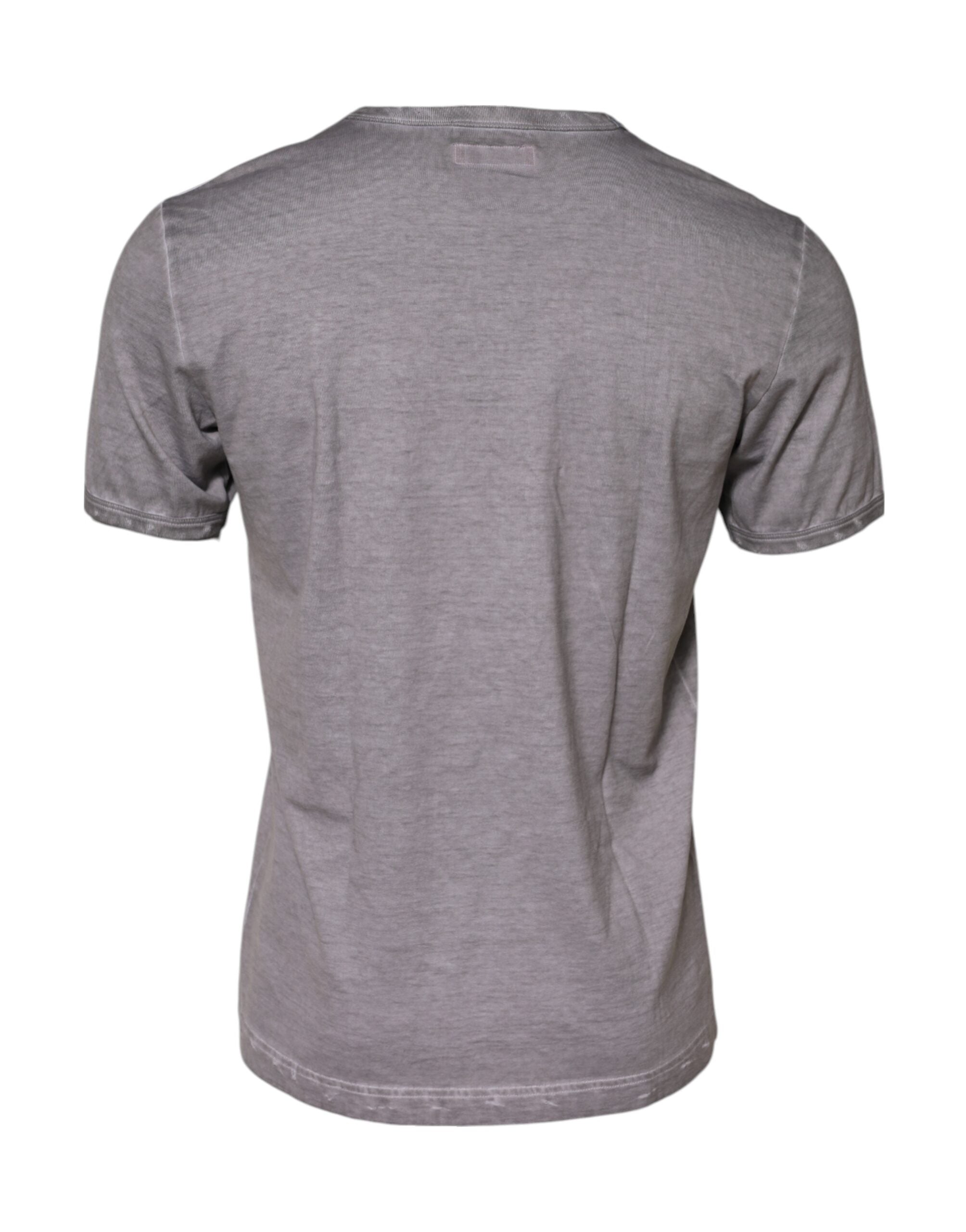 Gray Graphic Print Cotton Crew Neck T-shirt - ventzia