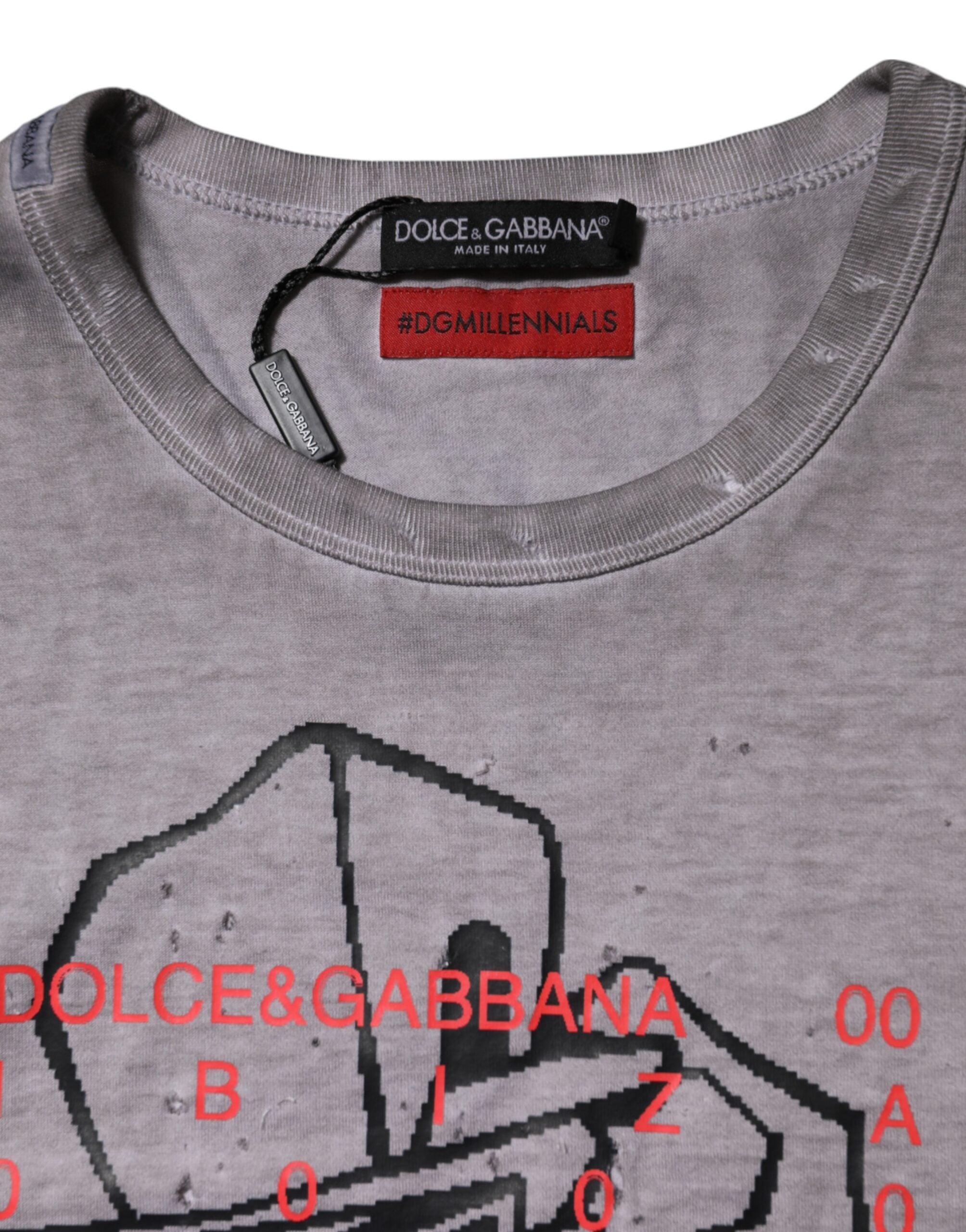 Gray Graphic Print Cotton Crew Neck T-shirt - ventzia