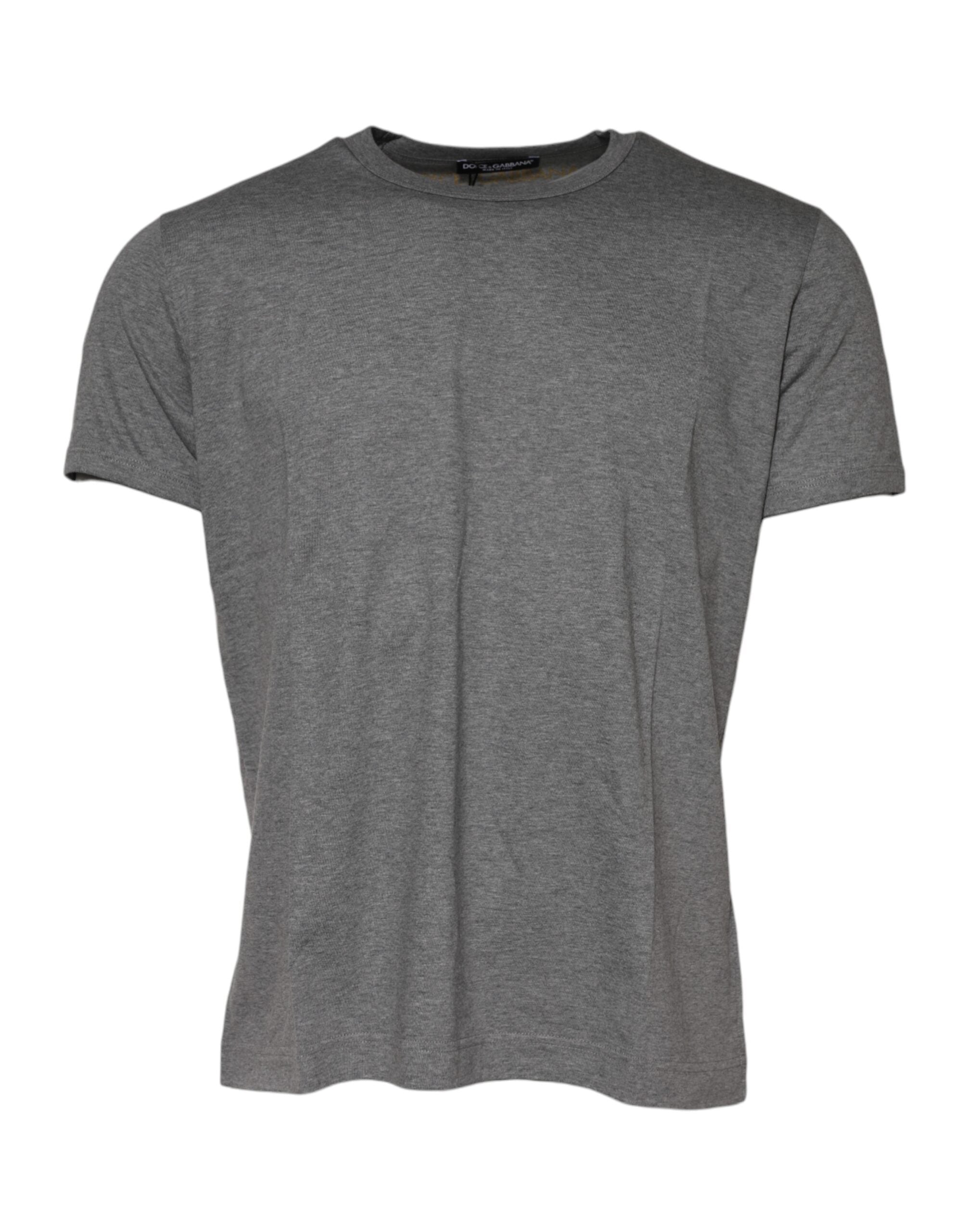 Gray Cotton Crew Neck Short Sleeves T-shirt - ventzia