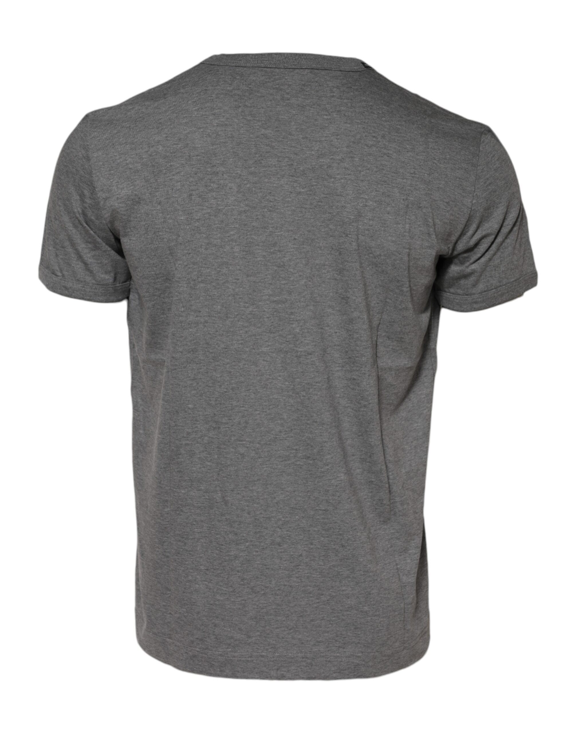 Gray Cotton Crew Neck Short Sleeves T-shirt - ventzia