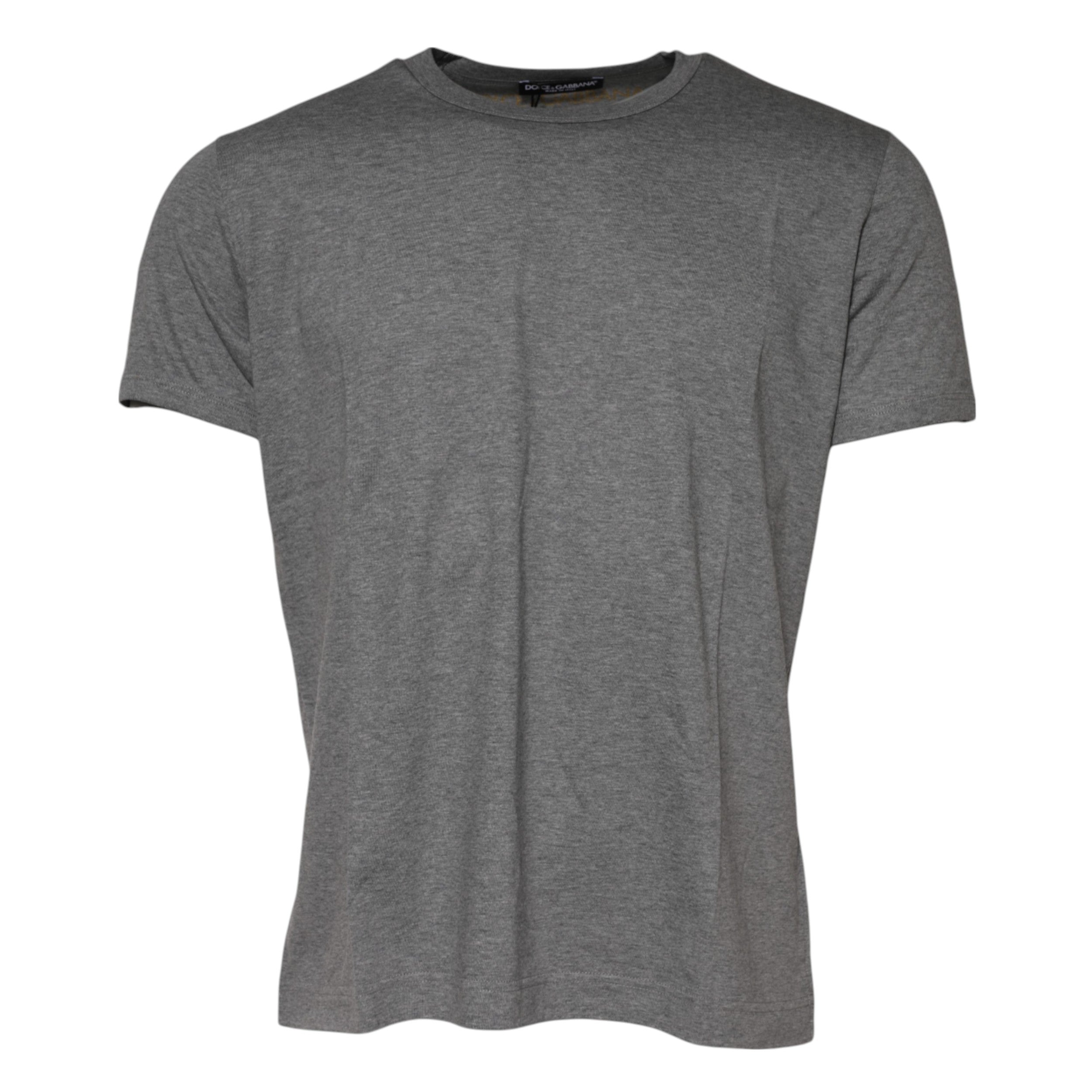 Gray Cotton Crew Neck Short Sleeves T-shirt - ventzia
