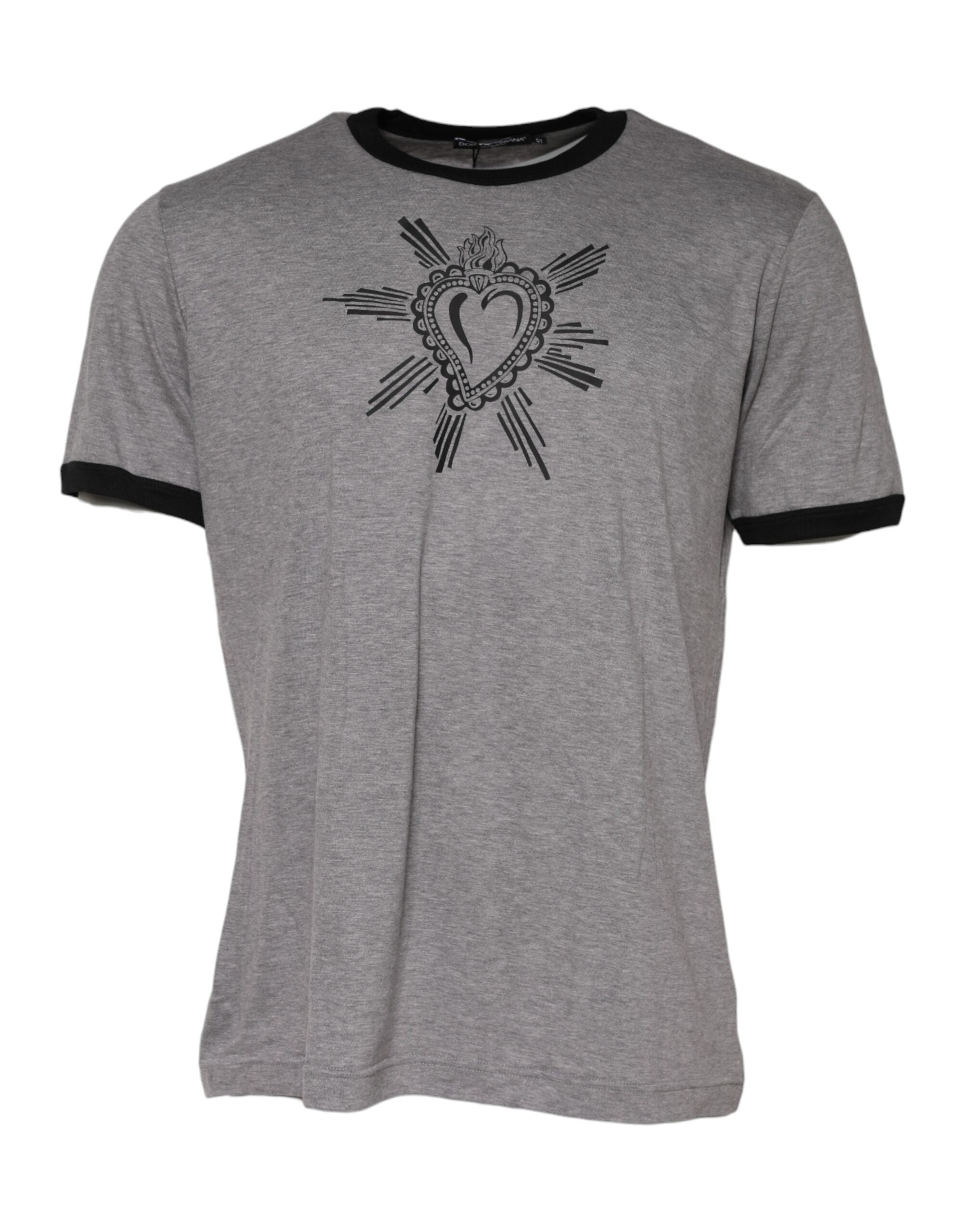 Gray Sacred Heart Cotton Crew Neck T-shirt - ventzia