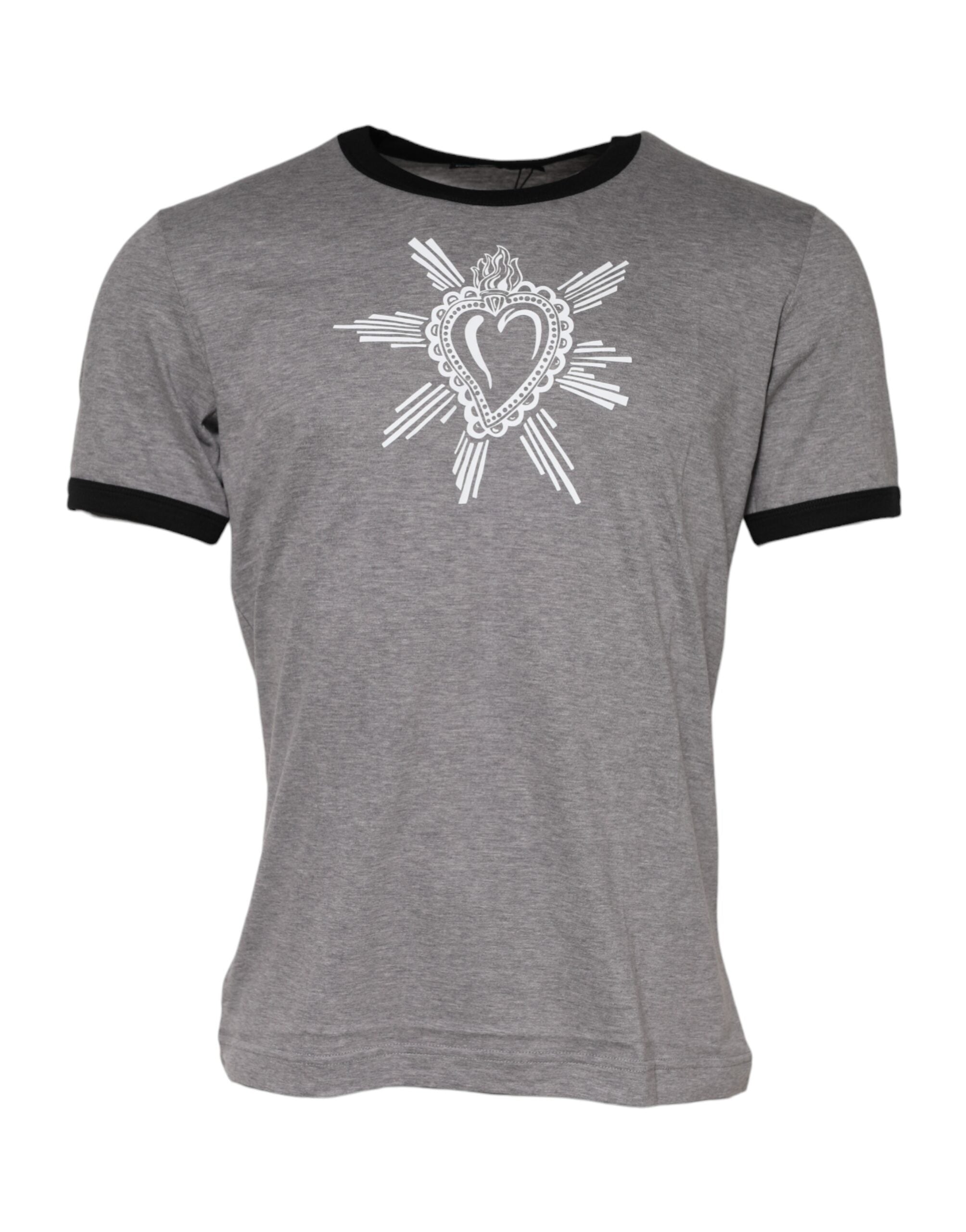 Gray Sacred Heart Cotton Crew Neck T-shirt - ventzia