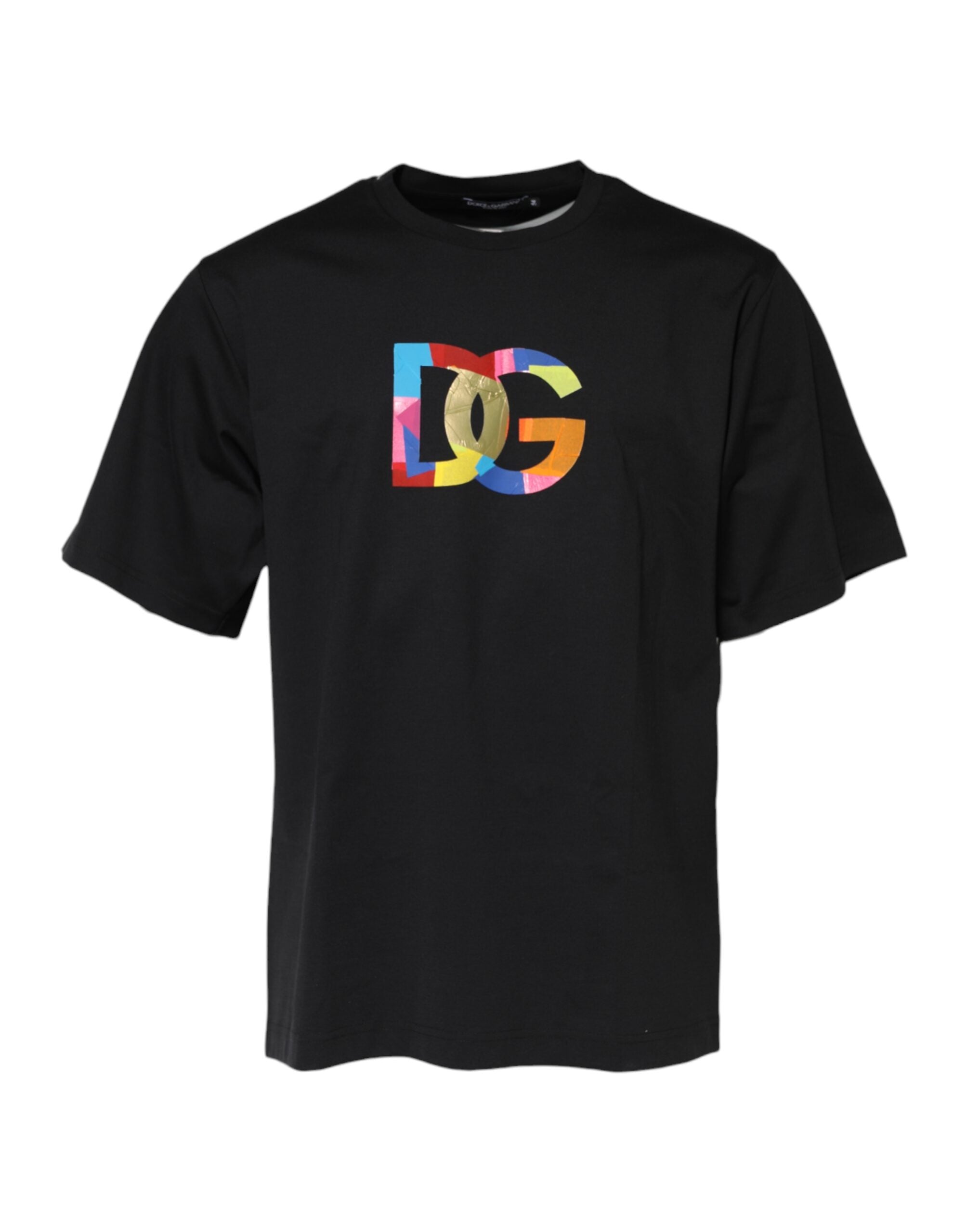 Black DG Logo Print Cotton Crew Neck T-shirt - ventzia