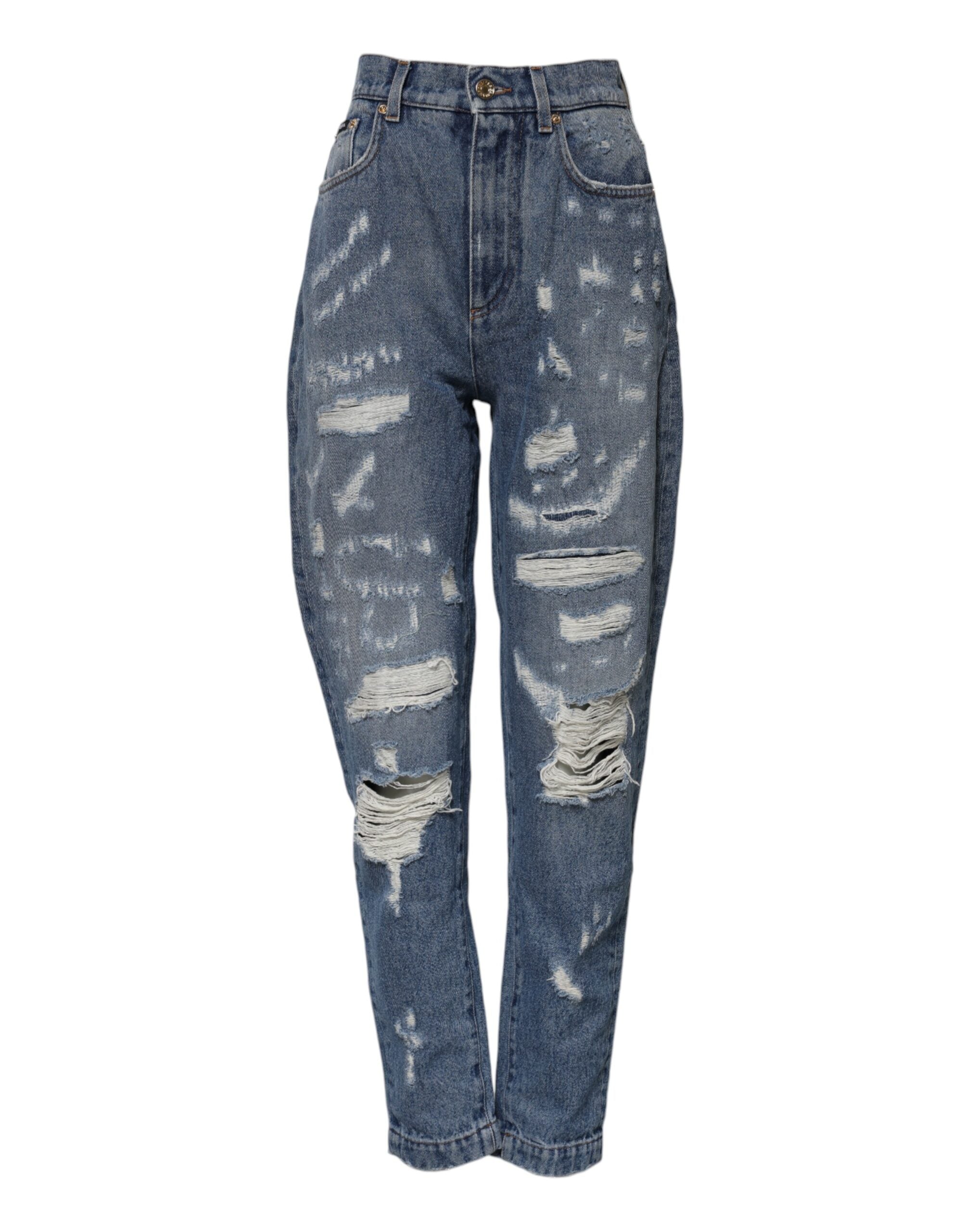 Blue AMBER Tattered High Waist Denim Jeans - ventzia