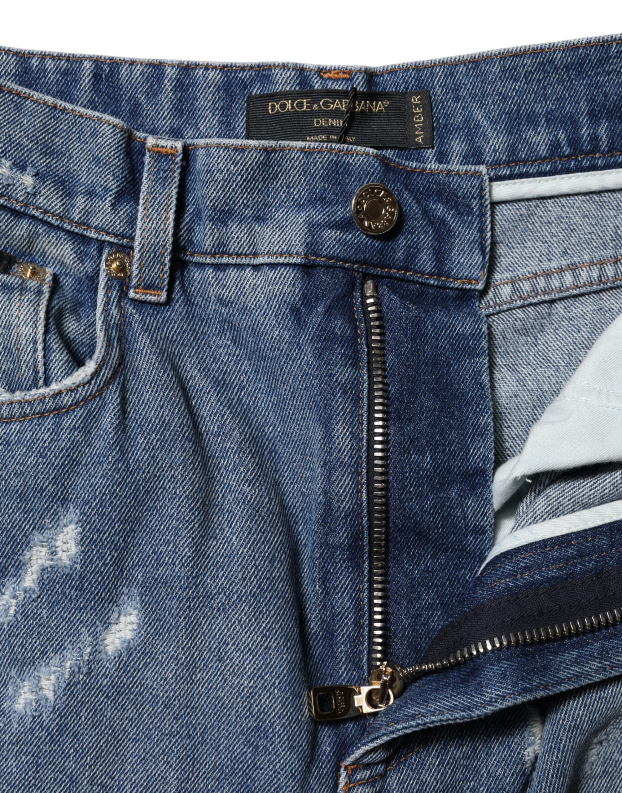 Blue AMBER Tattered High Waist Denim Jeans - ventzia