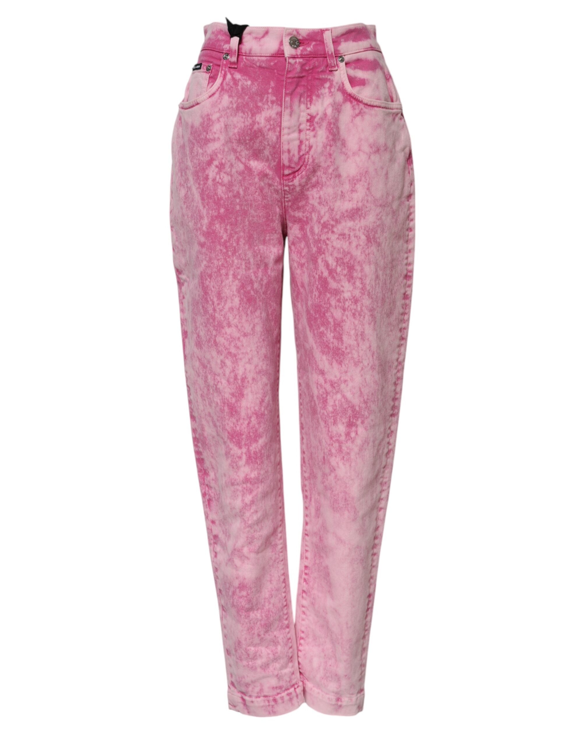 Pink Tie Dye High Waist Tapered Denim Jeans - ventzia