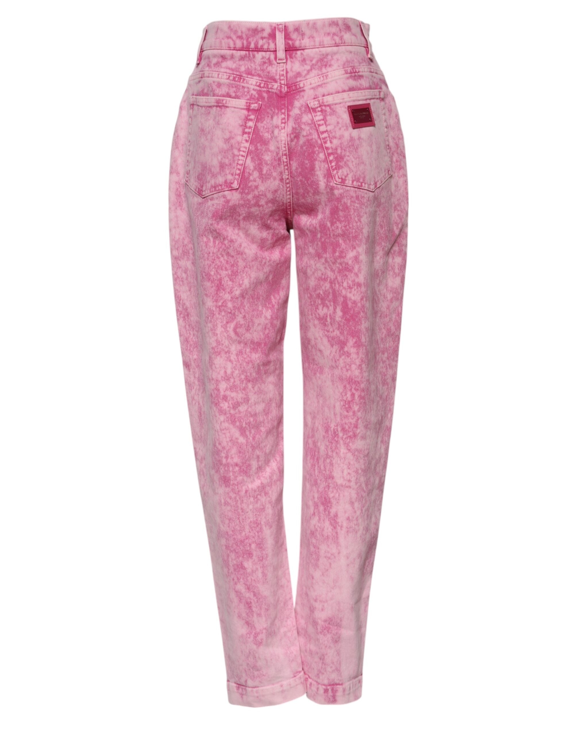 Pink Tie Dye High Waist Tapered Denim Jeans - ventzia