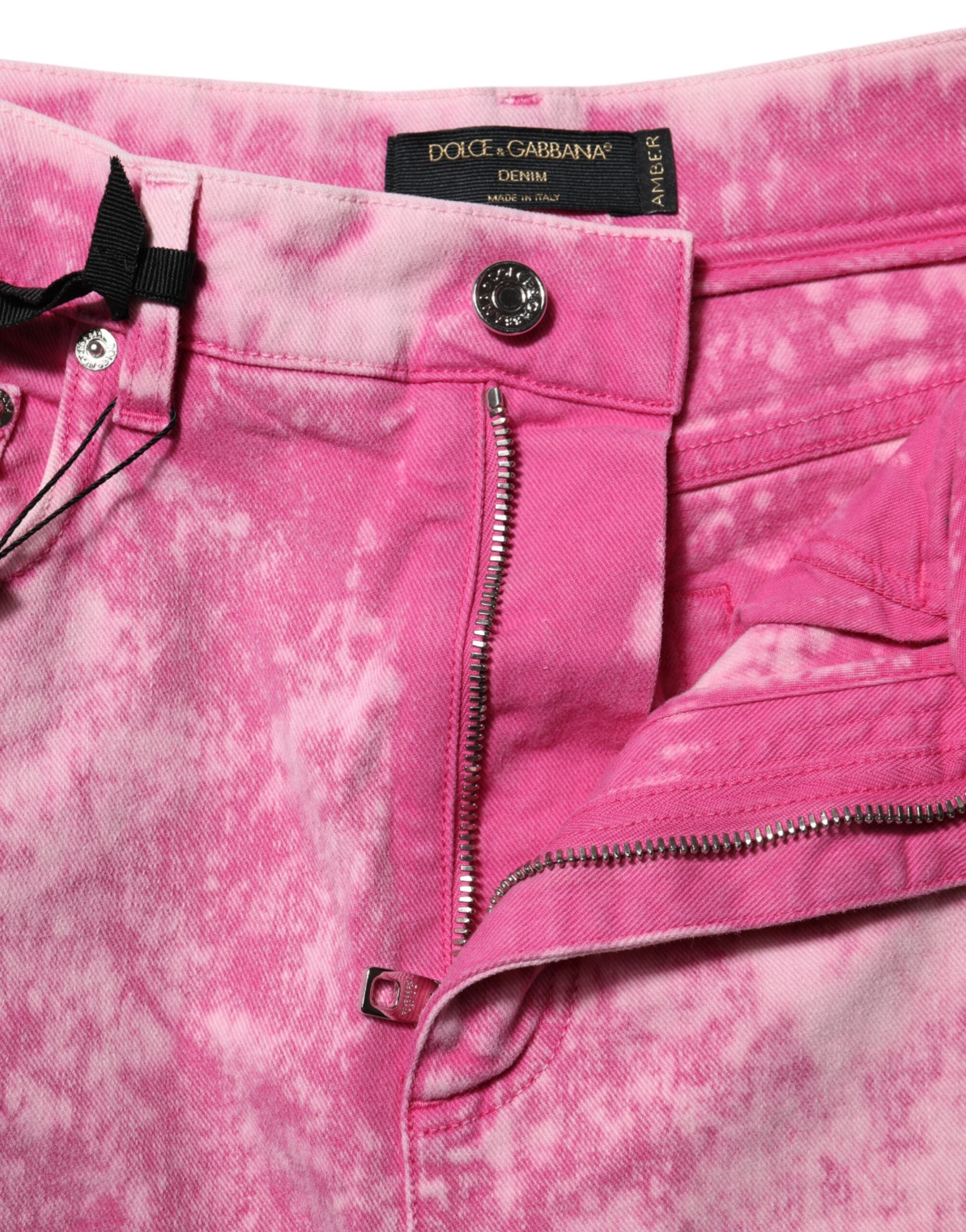 Pink Tie Dye High Waist Tapered Denim Jeans - ventzia