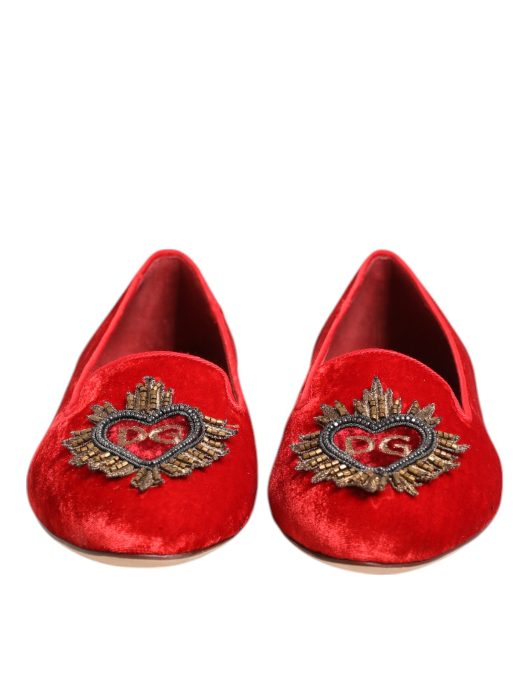 Red Velvet DG Heart Loafers Flats Shoes - ventzia
