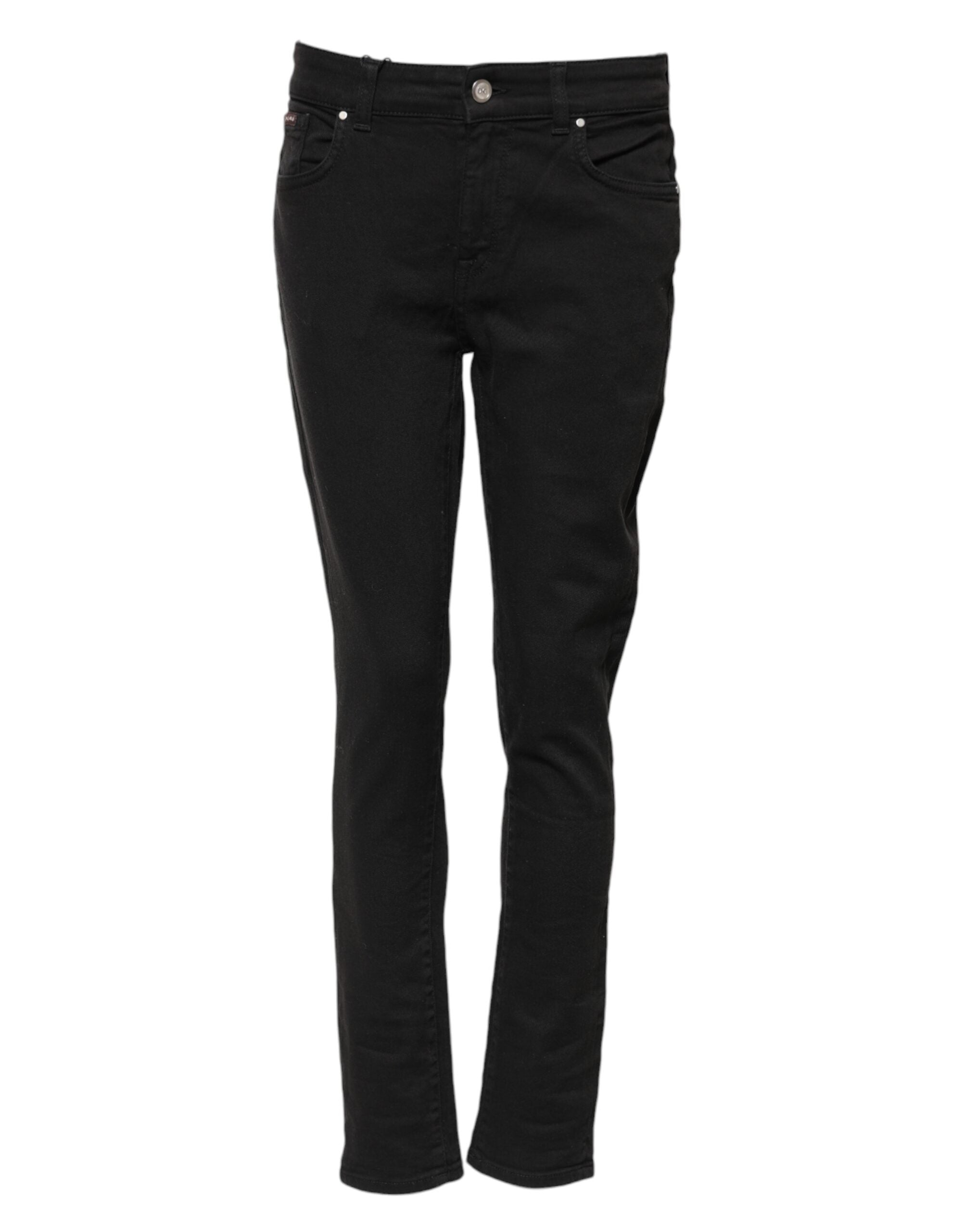 Black Cotton Skinny Mid Waist Denim Jeans - ventzia