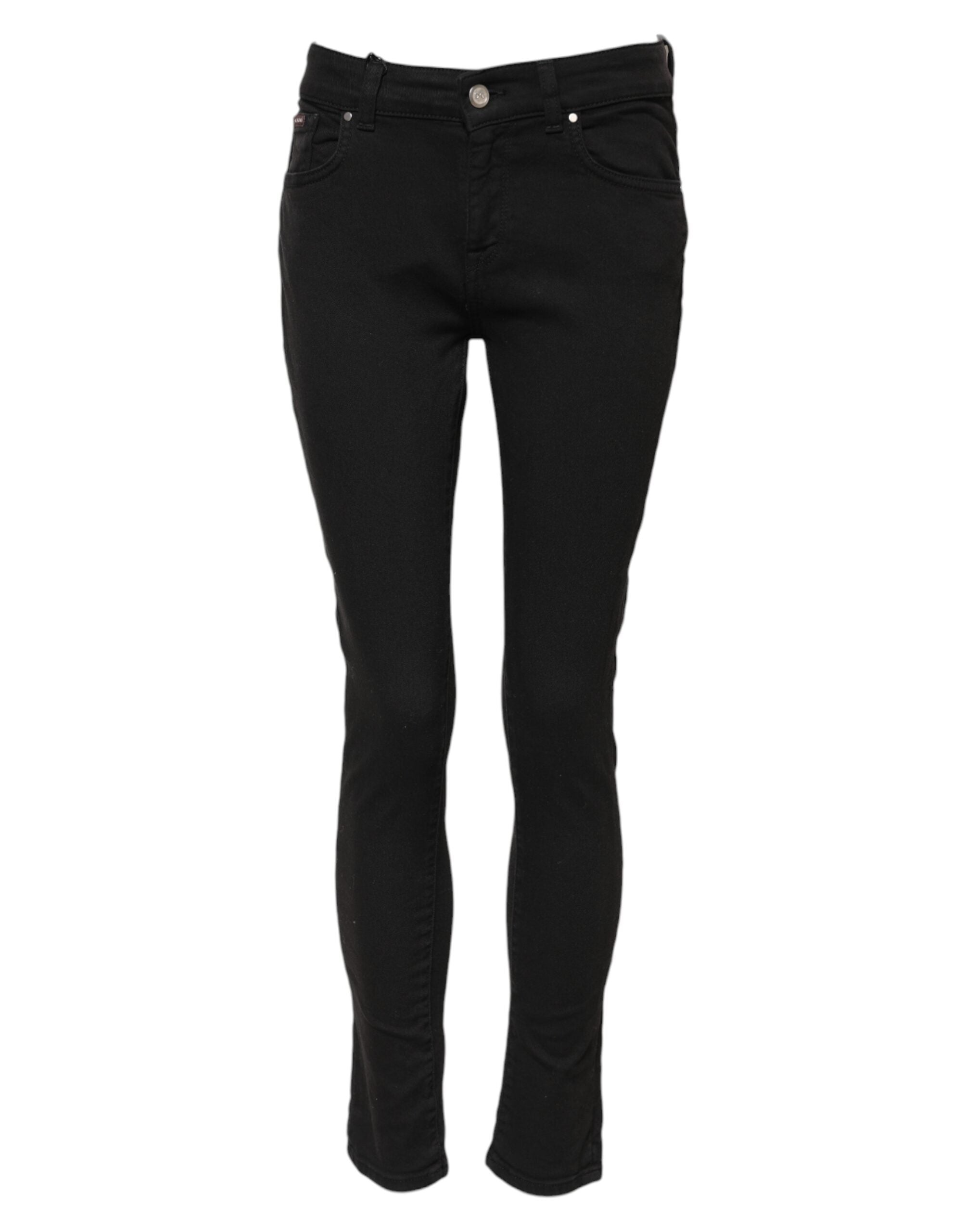 Black Cotton Skinny Mid Waist Denim Jeans - ventzia