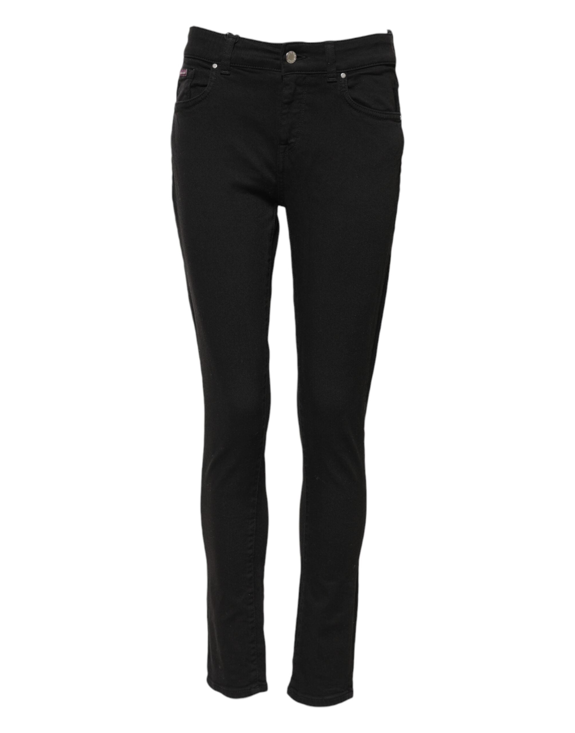 Black Cotton Skinny Mid Waist Denim Jeans - ventzia