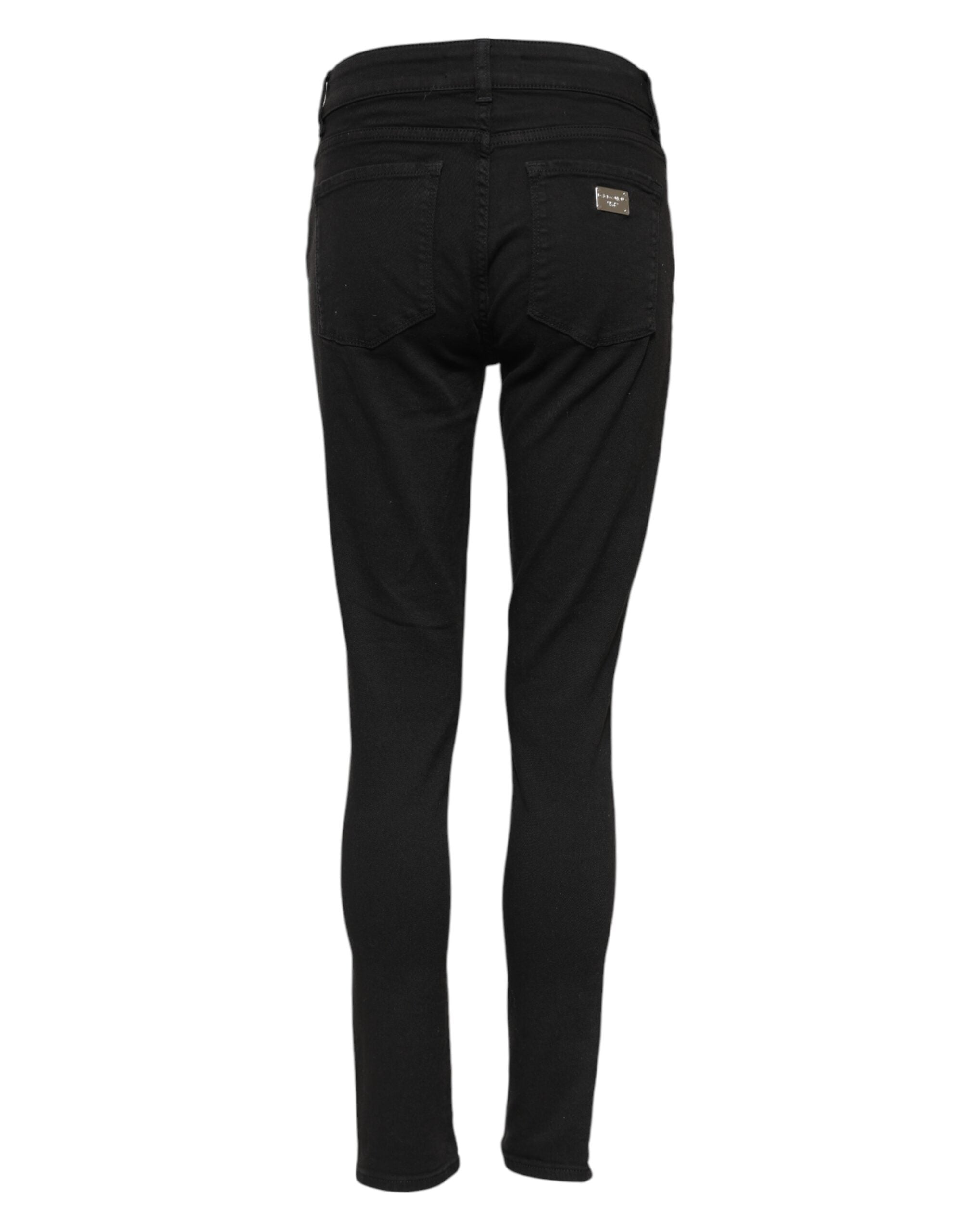 Black Cotton Skinny Mid Waist Denim Jeans - ventzia