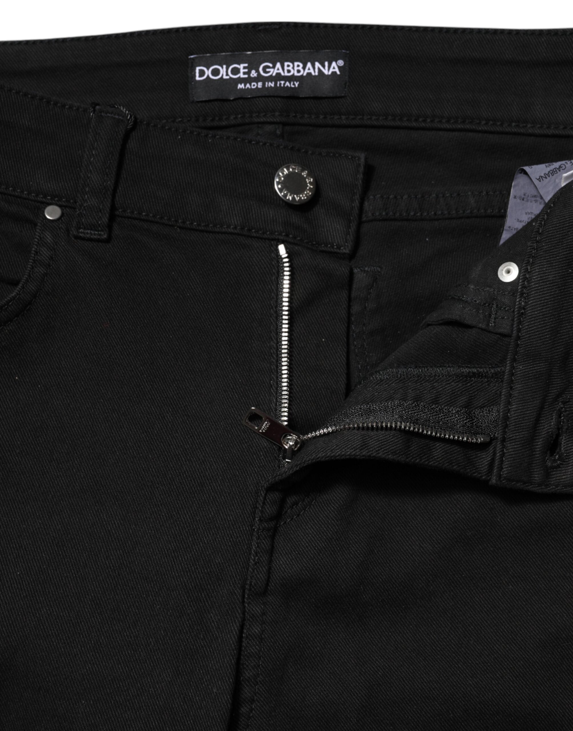 Black Cotton Skinny Mid Waist Denim Jeans - ventzia