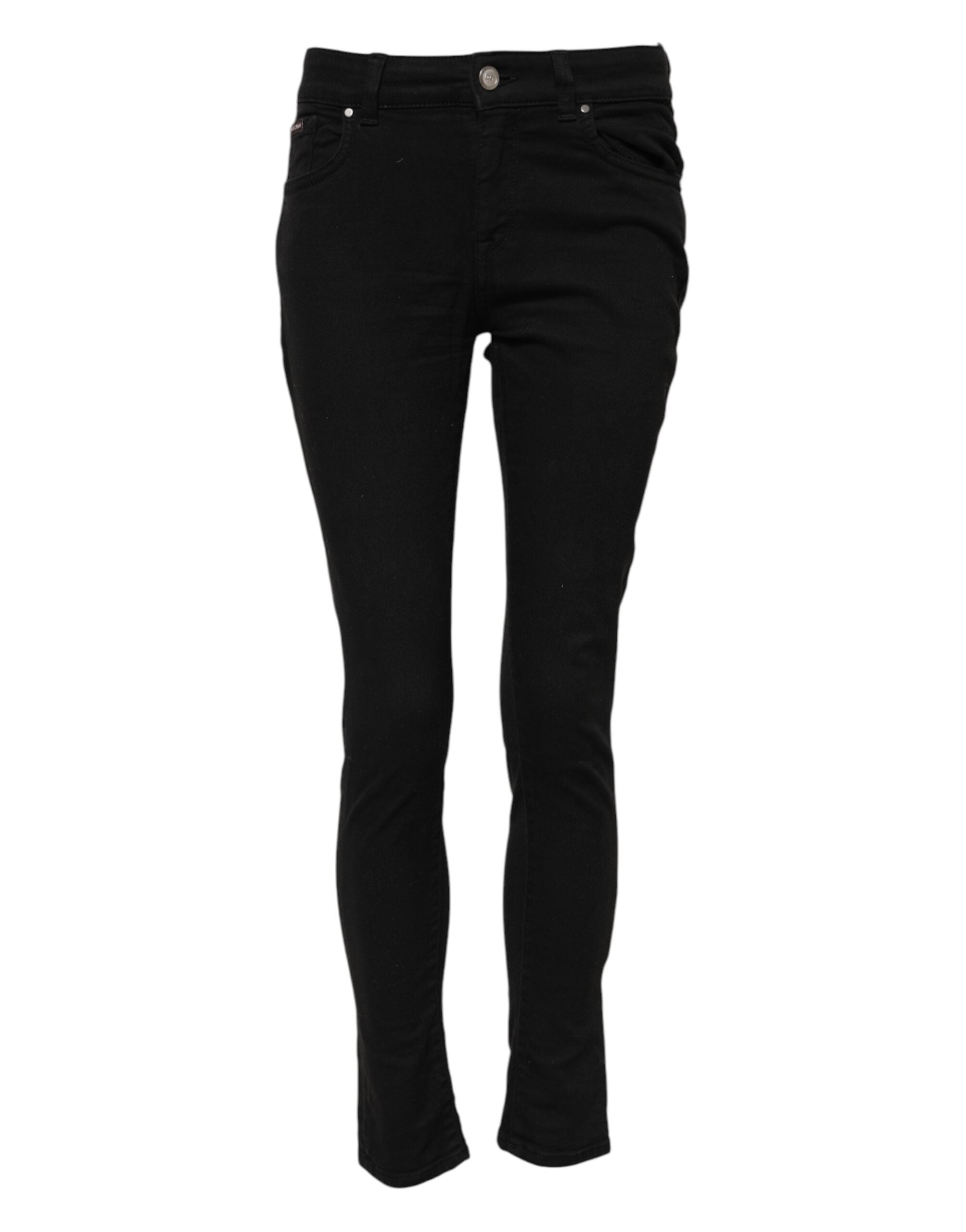 Black Cotton Skinny Mid Waist Denim Jeans - ventzia