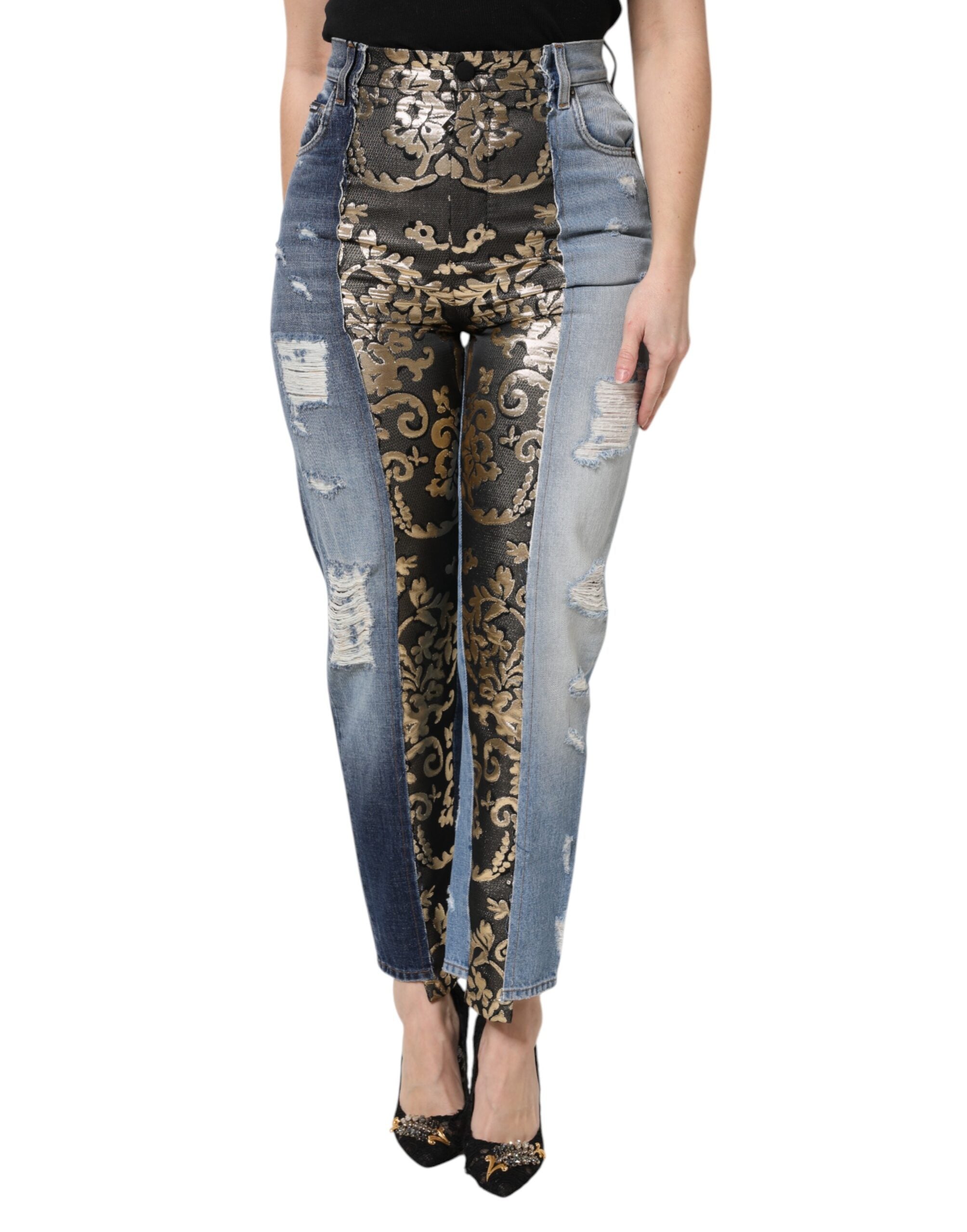 Multicolor Patchwork Tapered Denim Jeans - ventzia