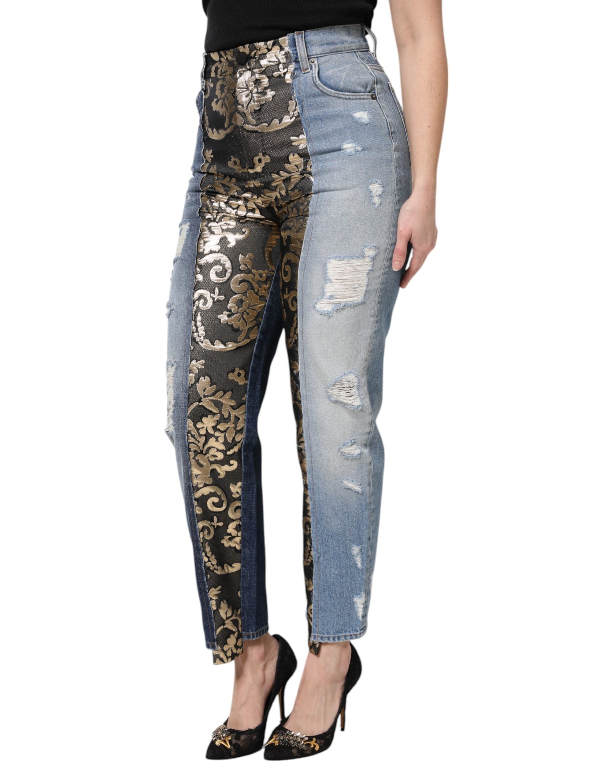 Multicolor Patchwork Tapered Denim Jeans - ventzia
