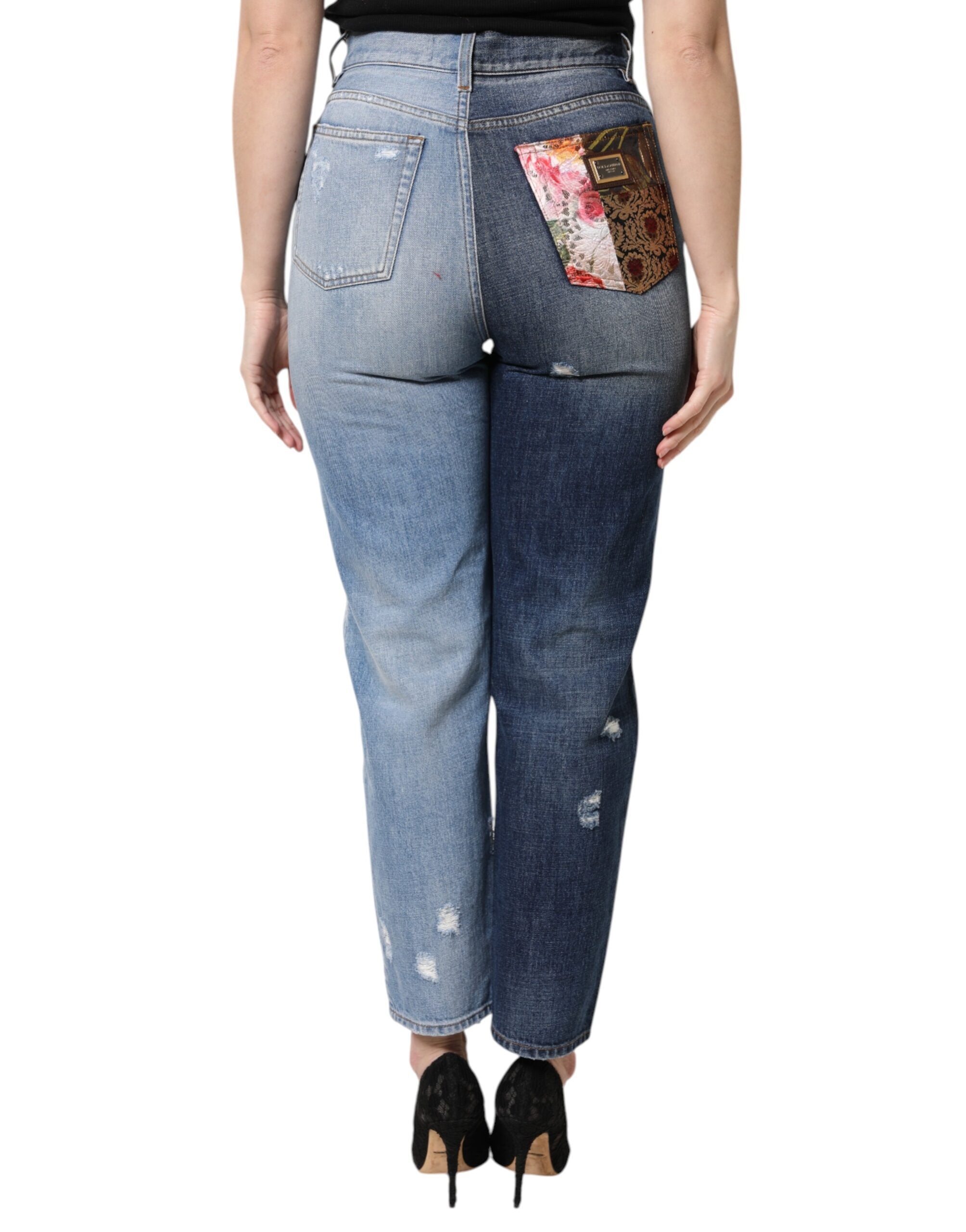 Multicolor Patchwork Tapered Denim Jeans - ventzia