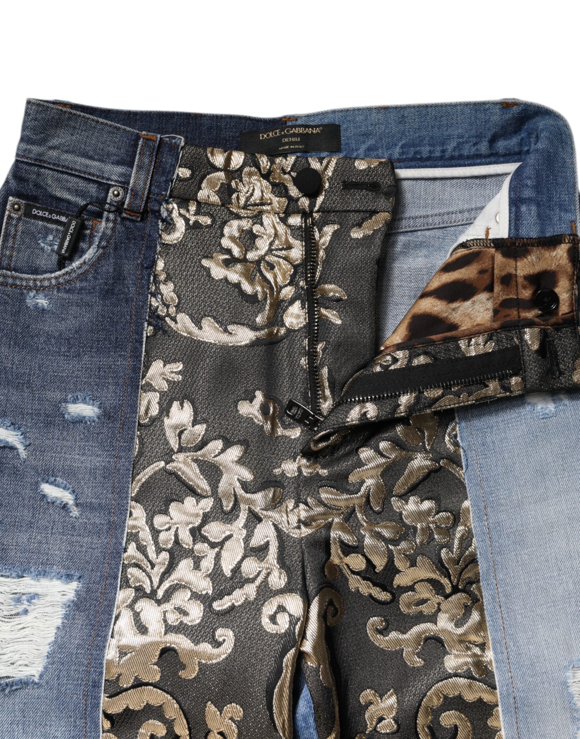 Multicolor Patchwork Tapered Denim Jeans - ventzia
