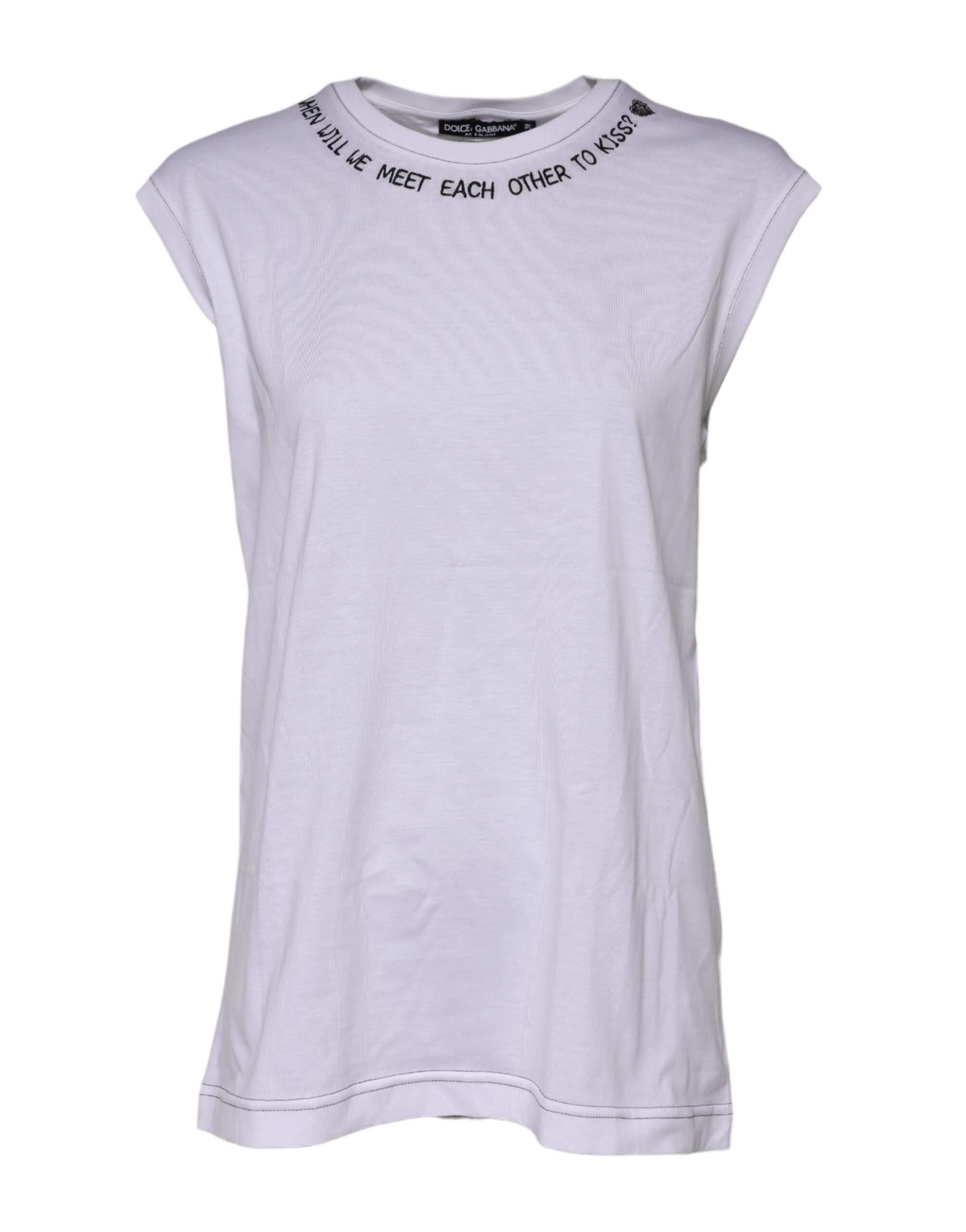 White Cotton Sleeveless Printed Tank T-shirt - ventzia