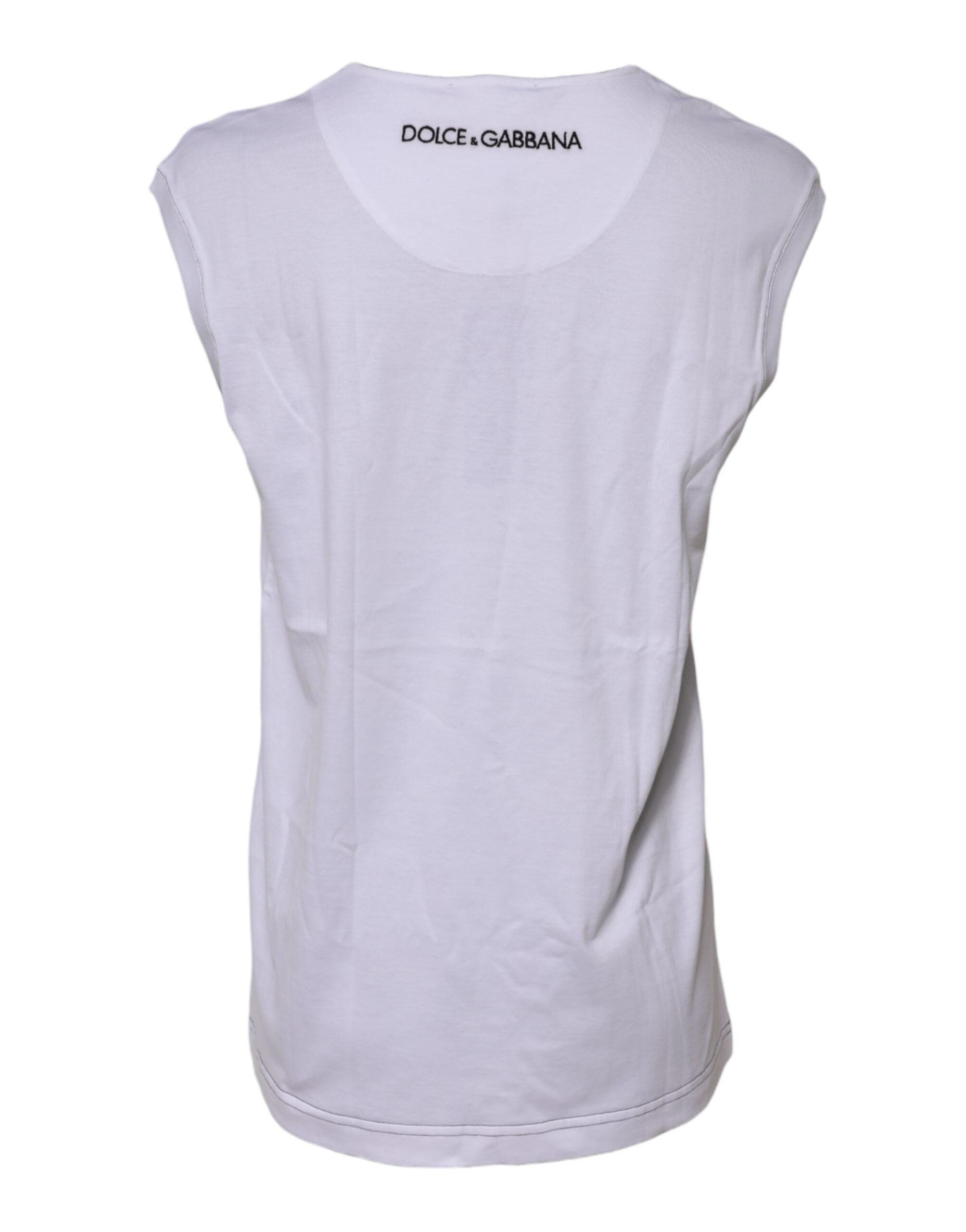 White Cotton Sleeveless Printed Tank T-shirt - ventzia