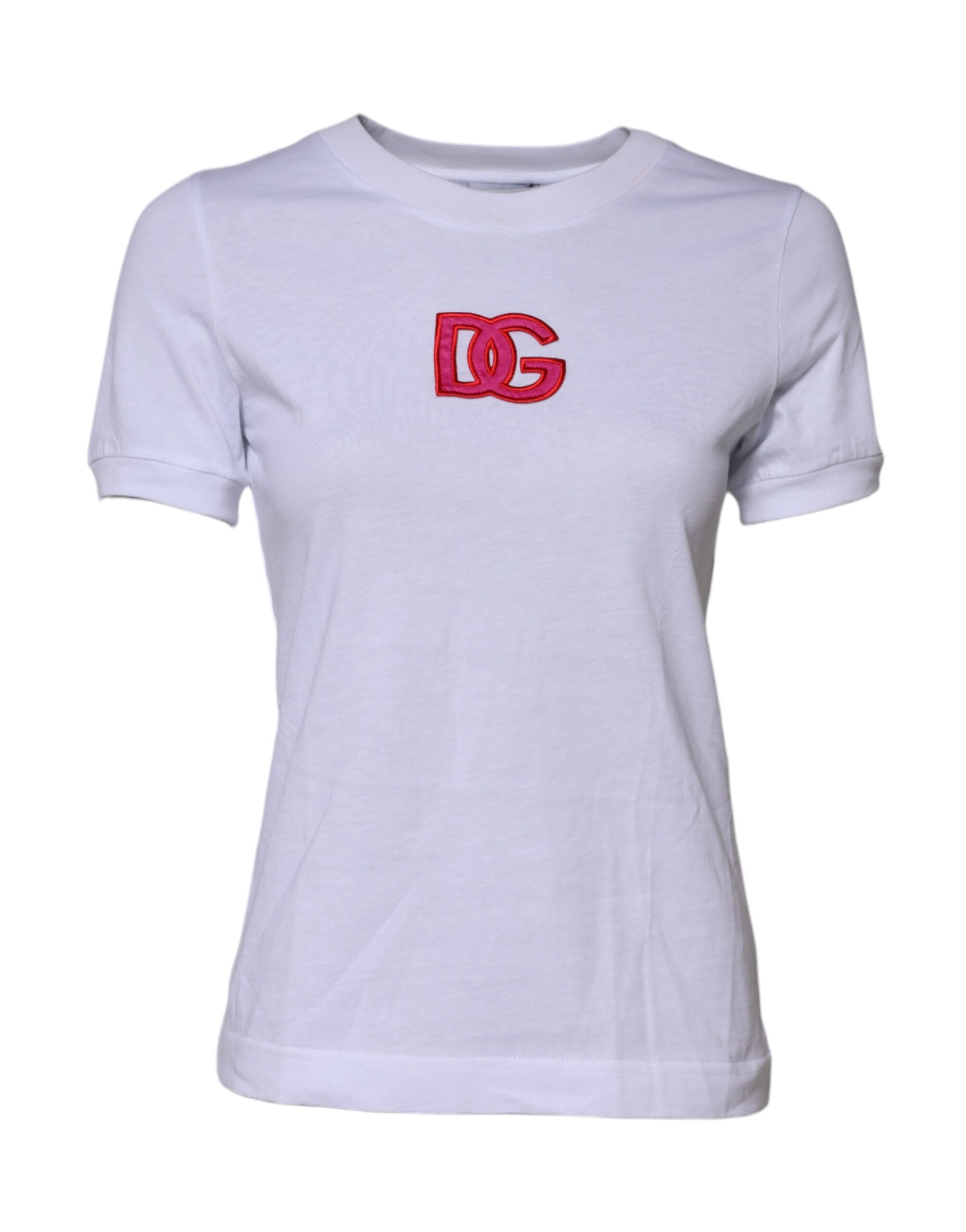 White Cotton DG Logo Embroidery Top T-shirt - ventzia