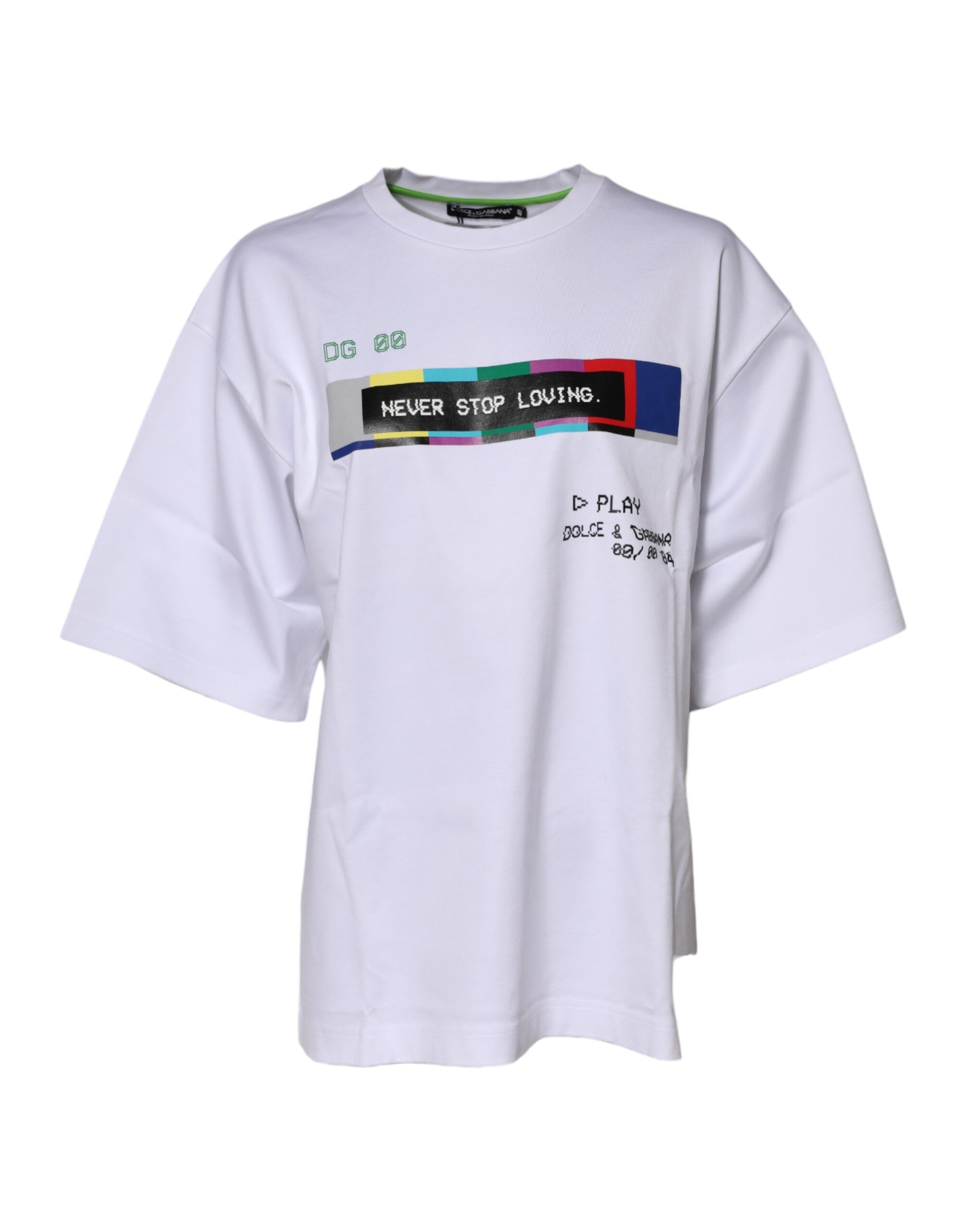 White Cotton Printed Short Sleeves T-shirt - ventzia