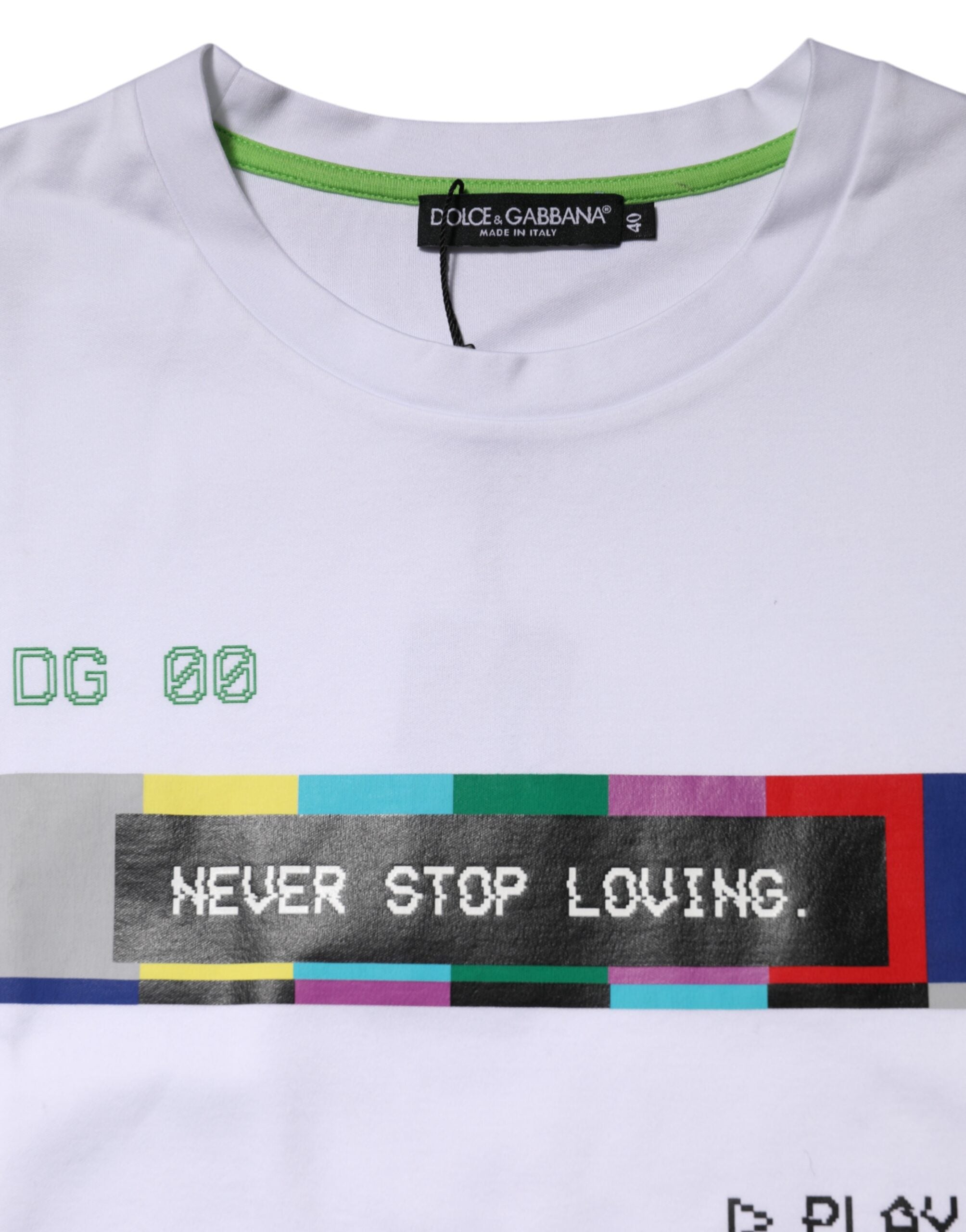 White Cotton Printed Short Sleeves T-shirt - ventzia