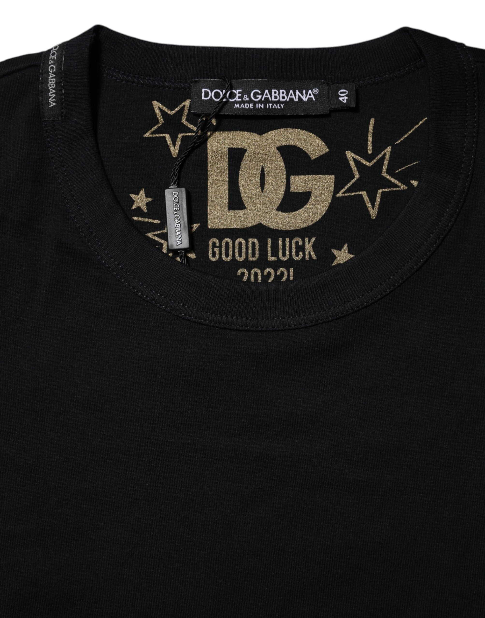 Black Cotton DG Print Short Sleeve Top T-shirt - ventzia
