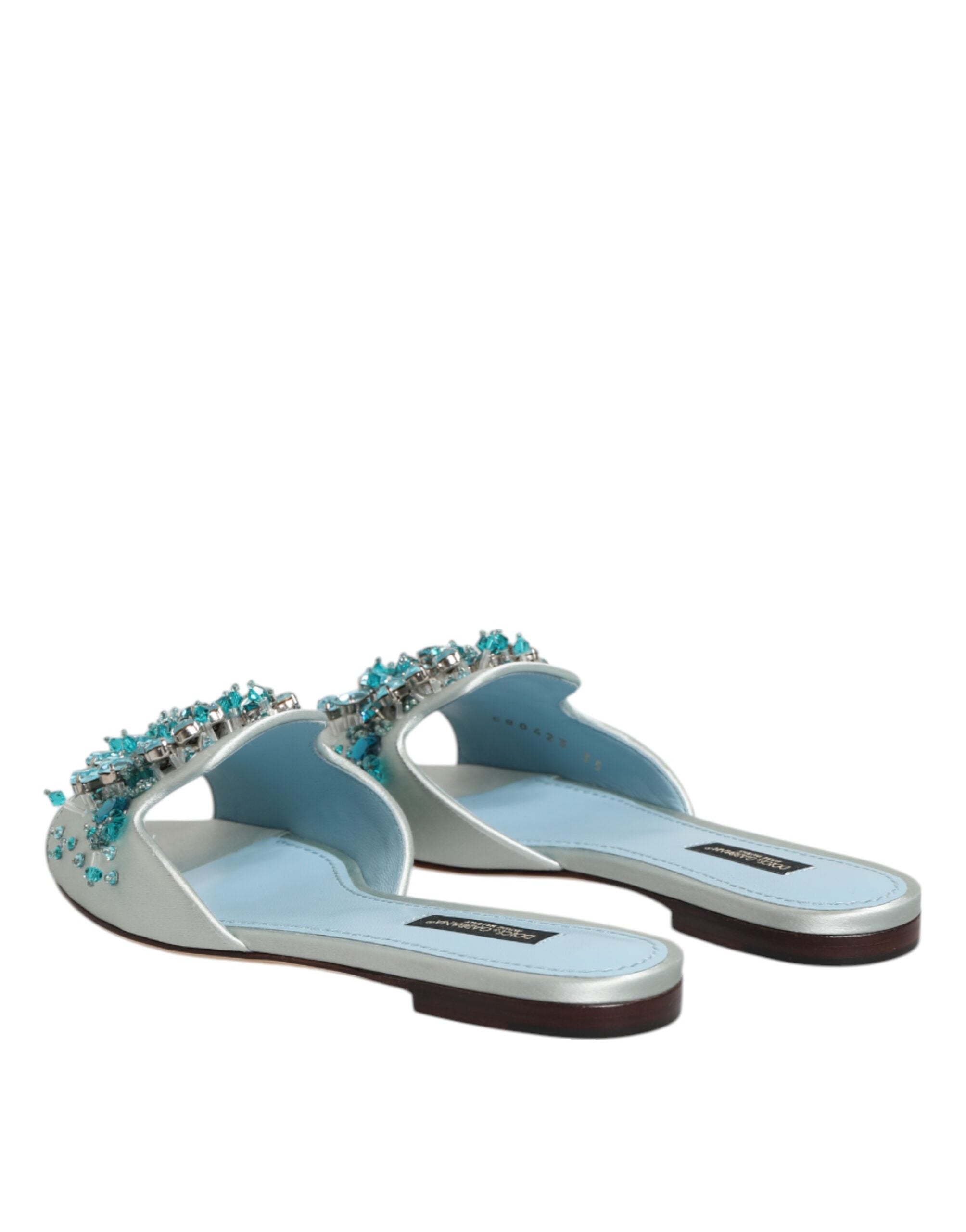 Silver Blue Leather Bead Embellish Slide Shoes - ventzia