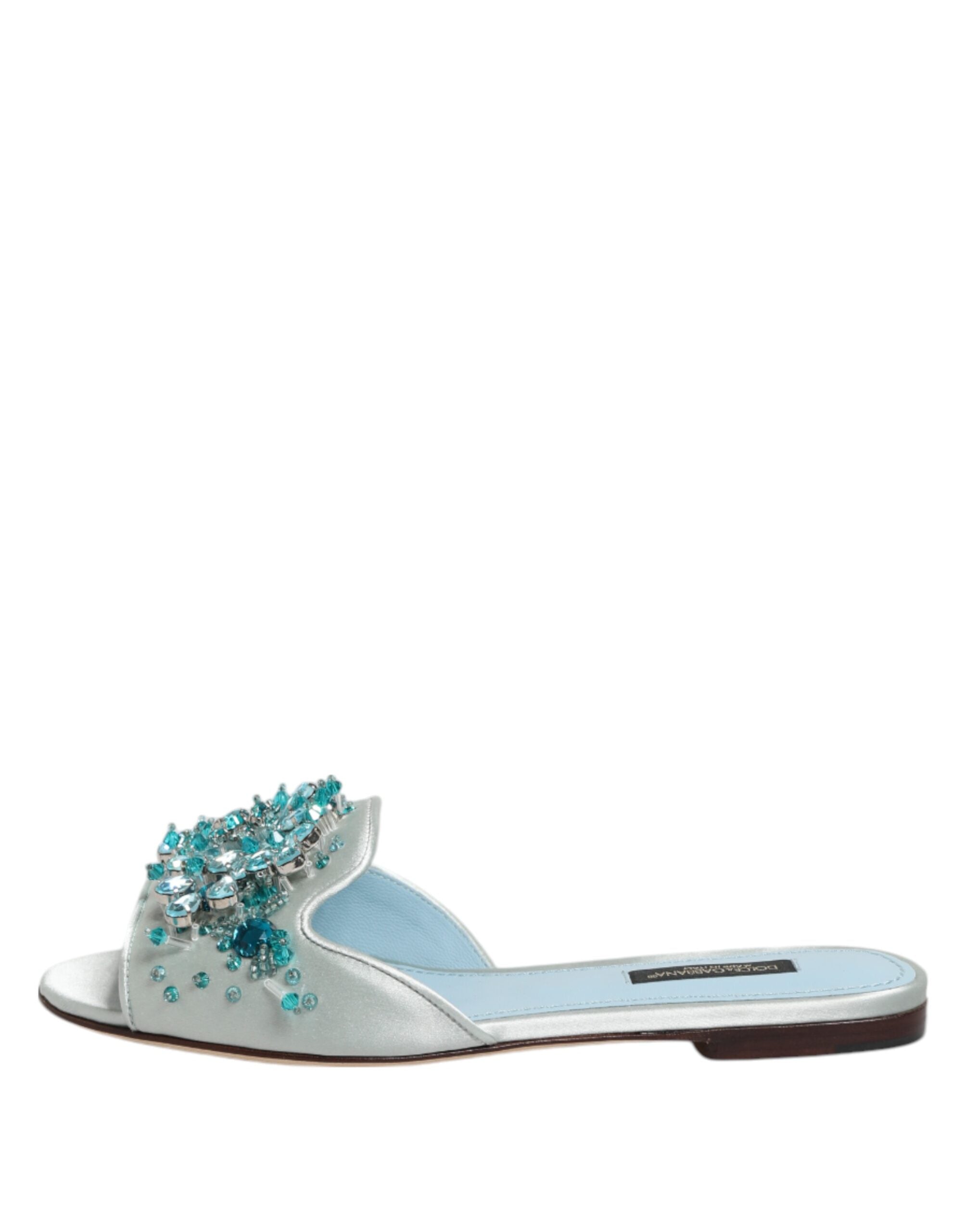 Silver Blue Leather Bead Embellish Slide Shoes - ventzia