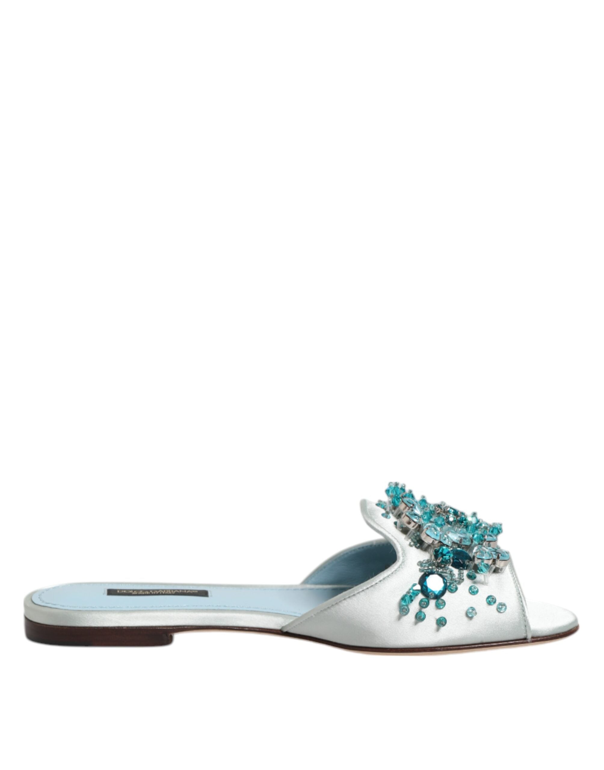 Silver Blue Leather Bead Embellish Slide Shoes - ventzia