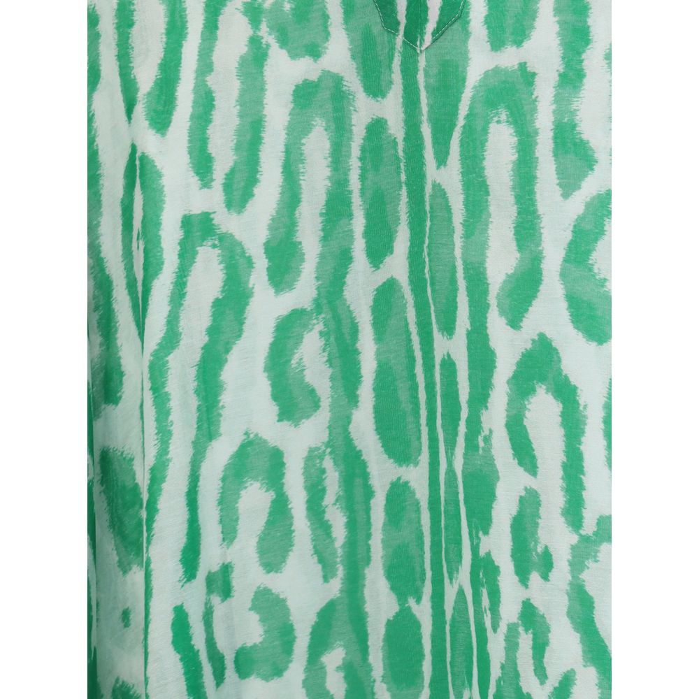 Green Cotton Casual Dress - ventzia