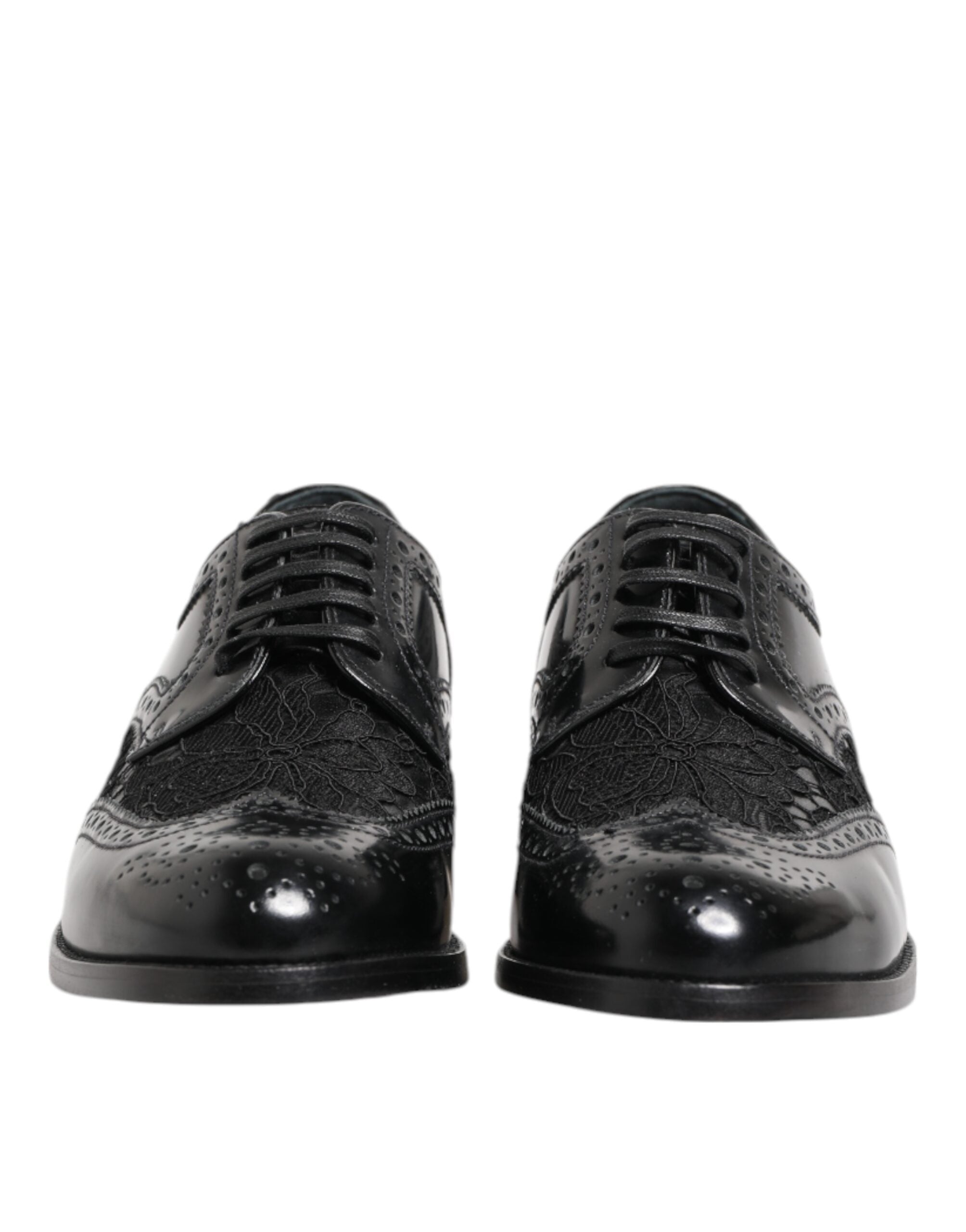 Black Leather Floral Lace Dress Formal Shoes - ventzia