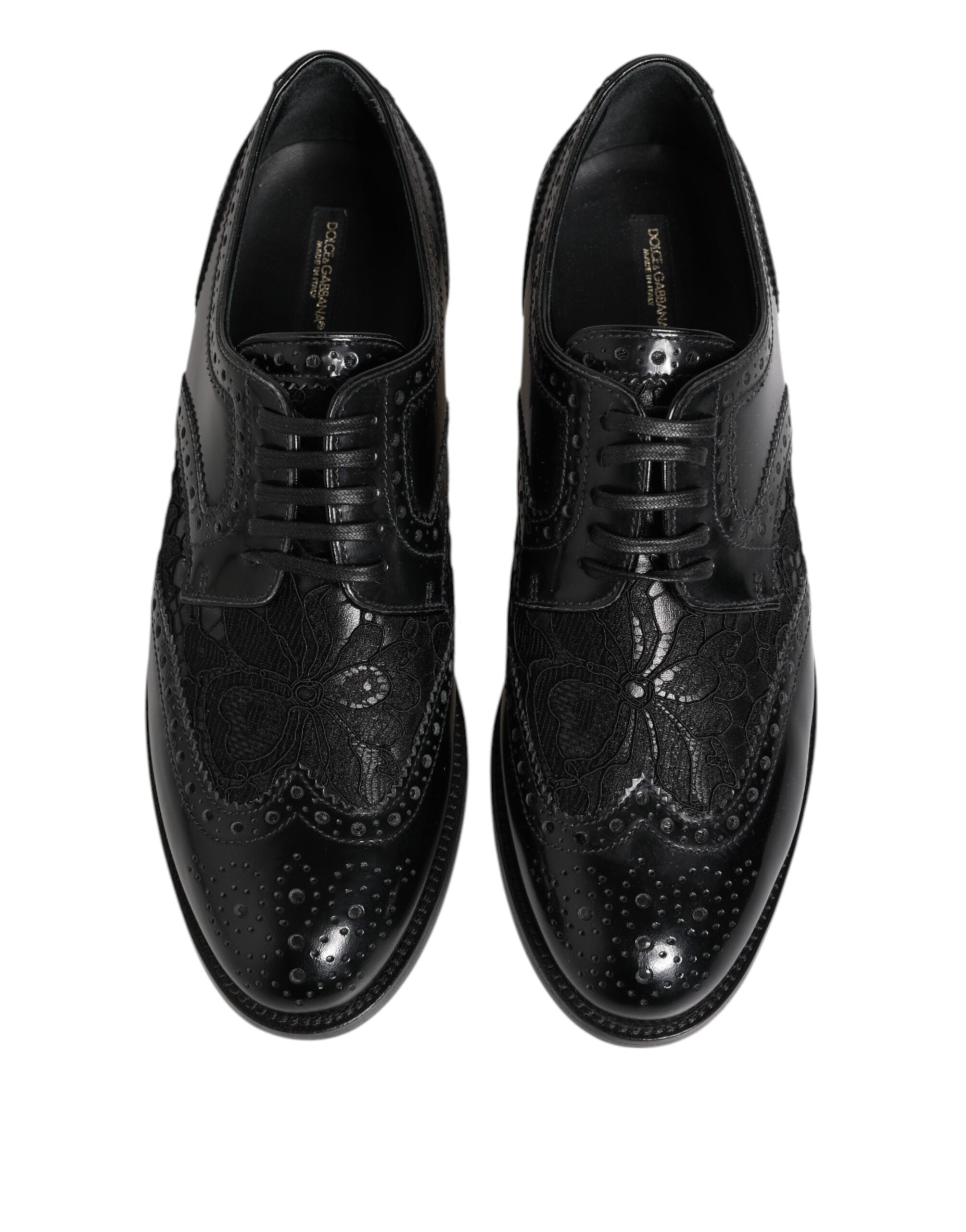 Black Leather Floral Lace Dress Formal Shoes - ventzia