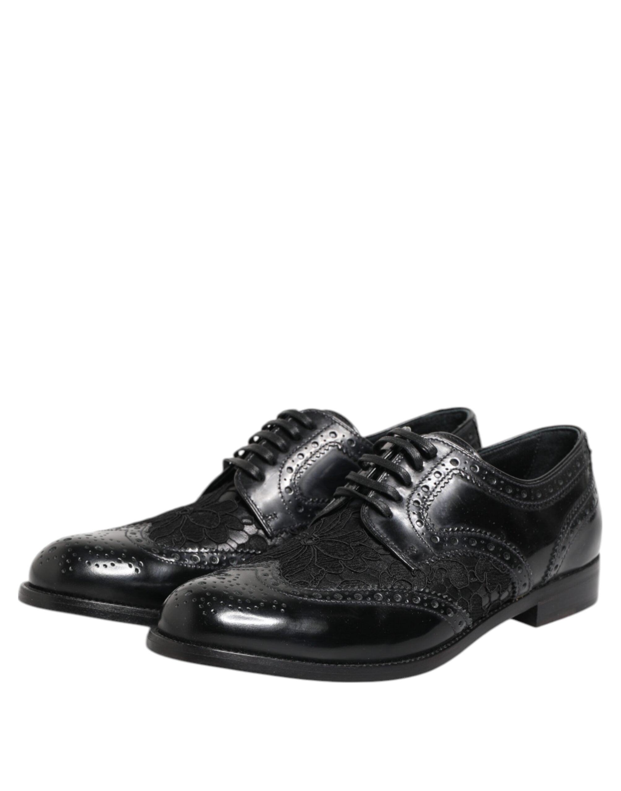 Black Leather Floral Lace Dress Formal Shoes - ventzia