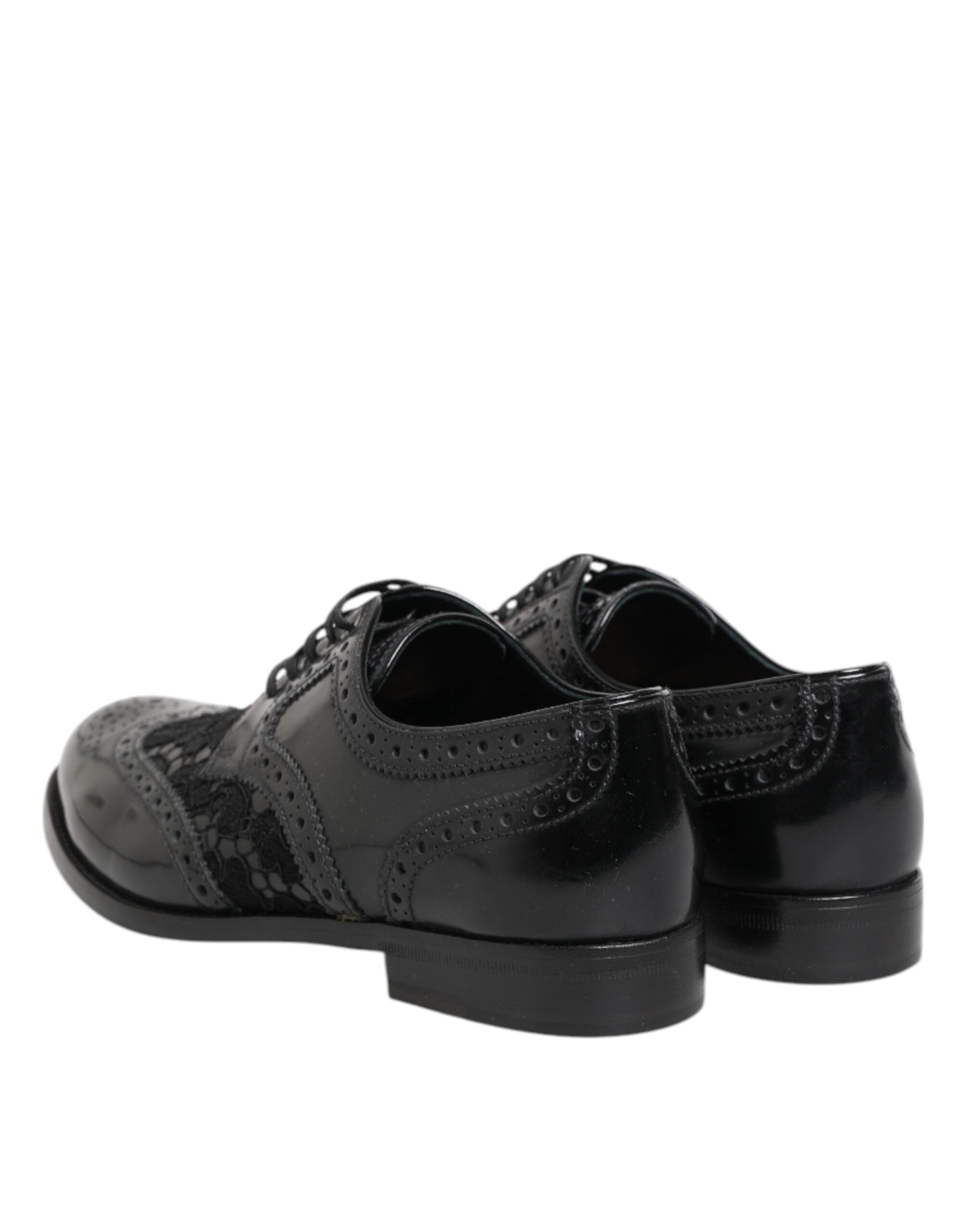 Black Leather Floral Lace Dress Formal Shoes - ventzia