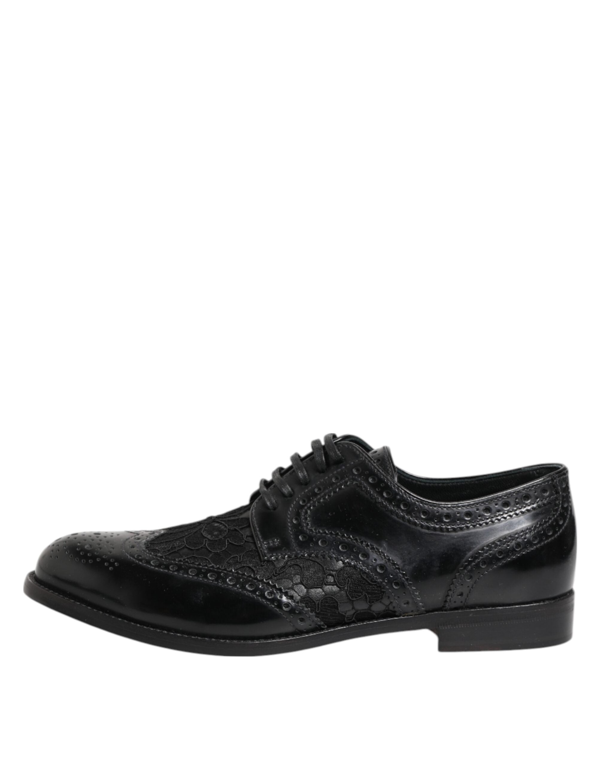 Black Leather Floral Lace Dress Formal Shoes - ventzia