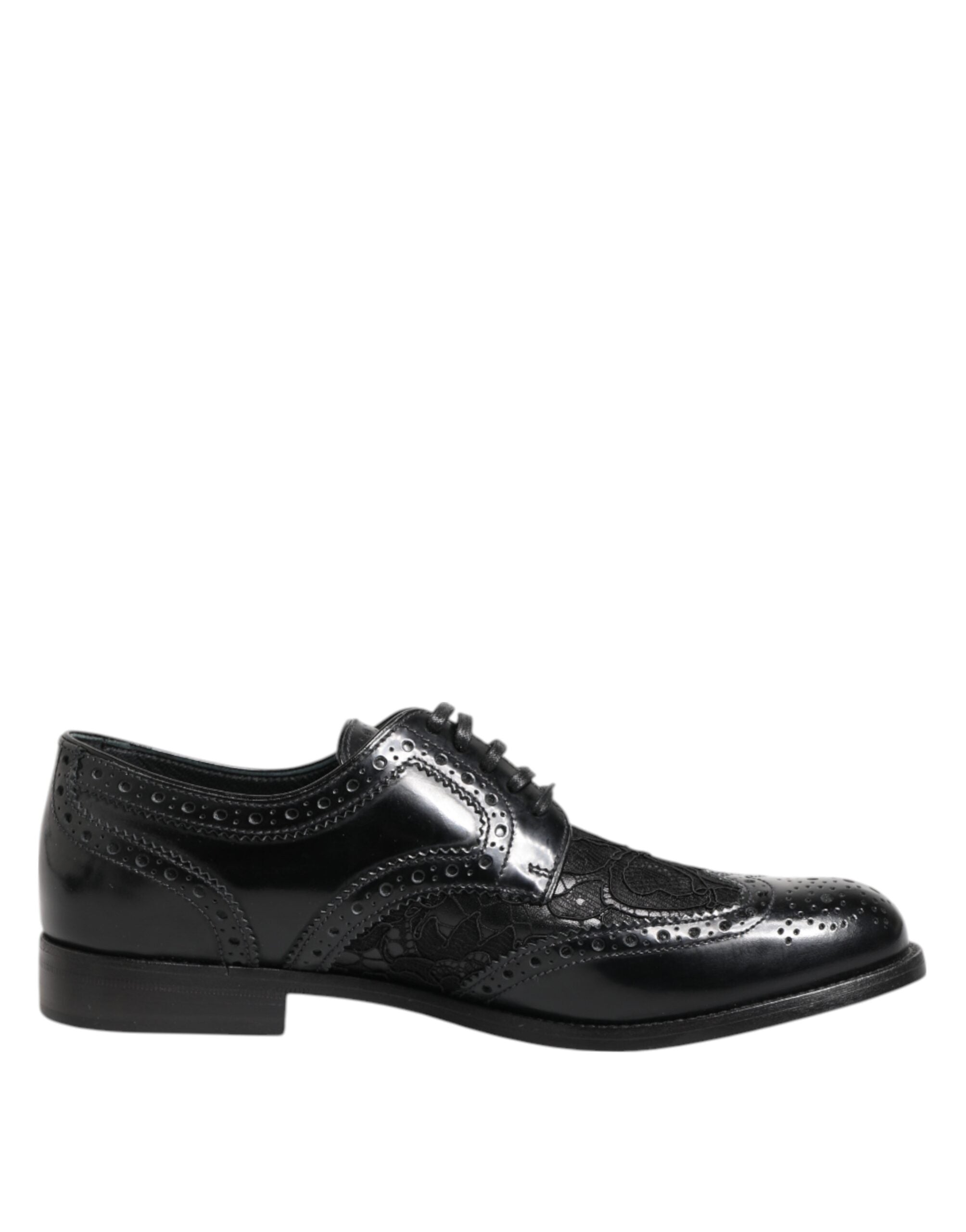 Black Leather Floral Lace Dress Formal Shoes - ventzia
