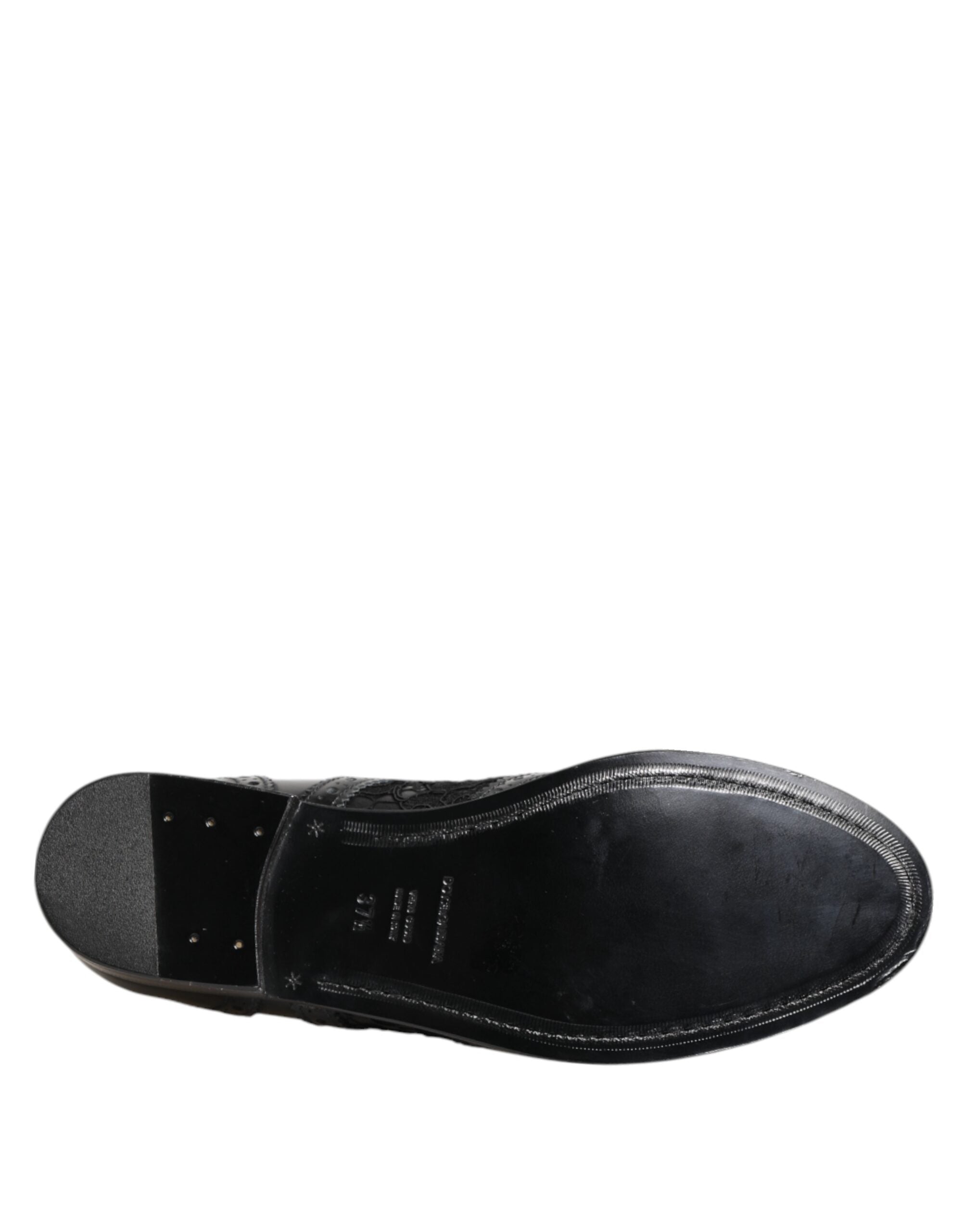 Black Leather Floral Lace Dress Formal Shoes - ventzia